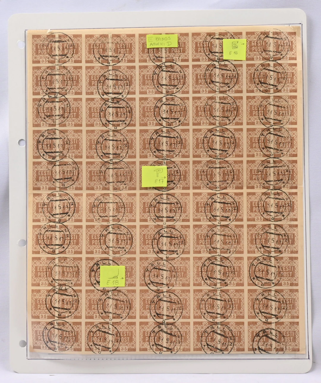 1919 Flower design 35 penni Mi 3, 2nd printing, used sheet D. Plate