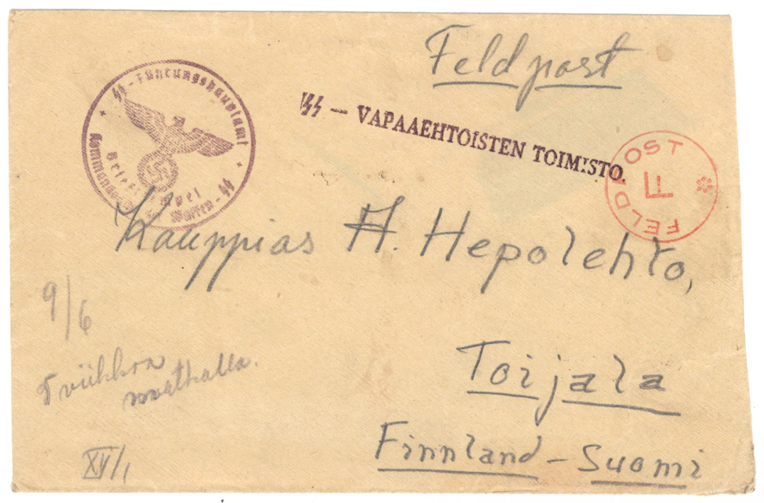 SS volunteer mail: letter from a man in the battalion to Finland