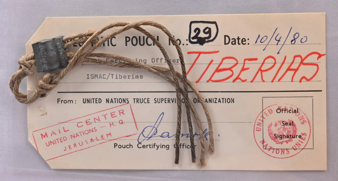 UN diplomatic mail bag tag with seals Jerusalem - Tiberias 1980. Rare!