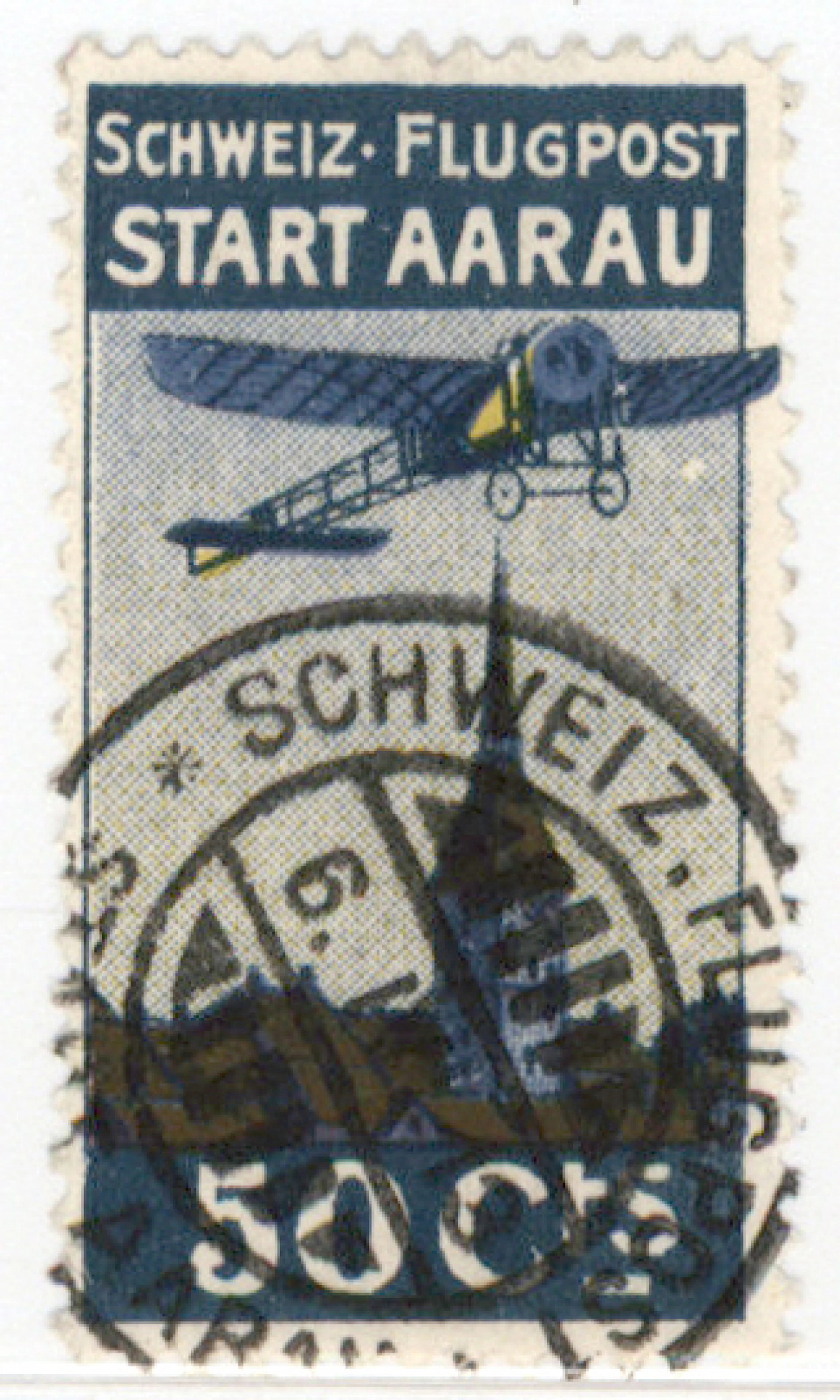 1913 Forerunners of airmail stamps 50 c Aarau Mi I, beautifully cancelled