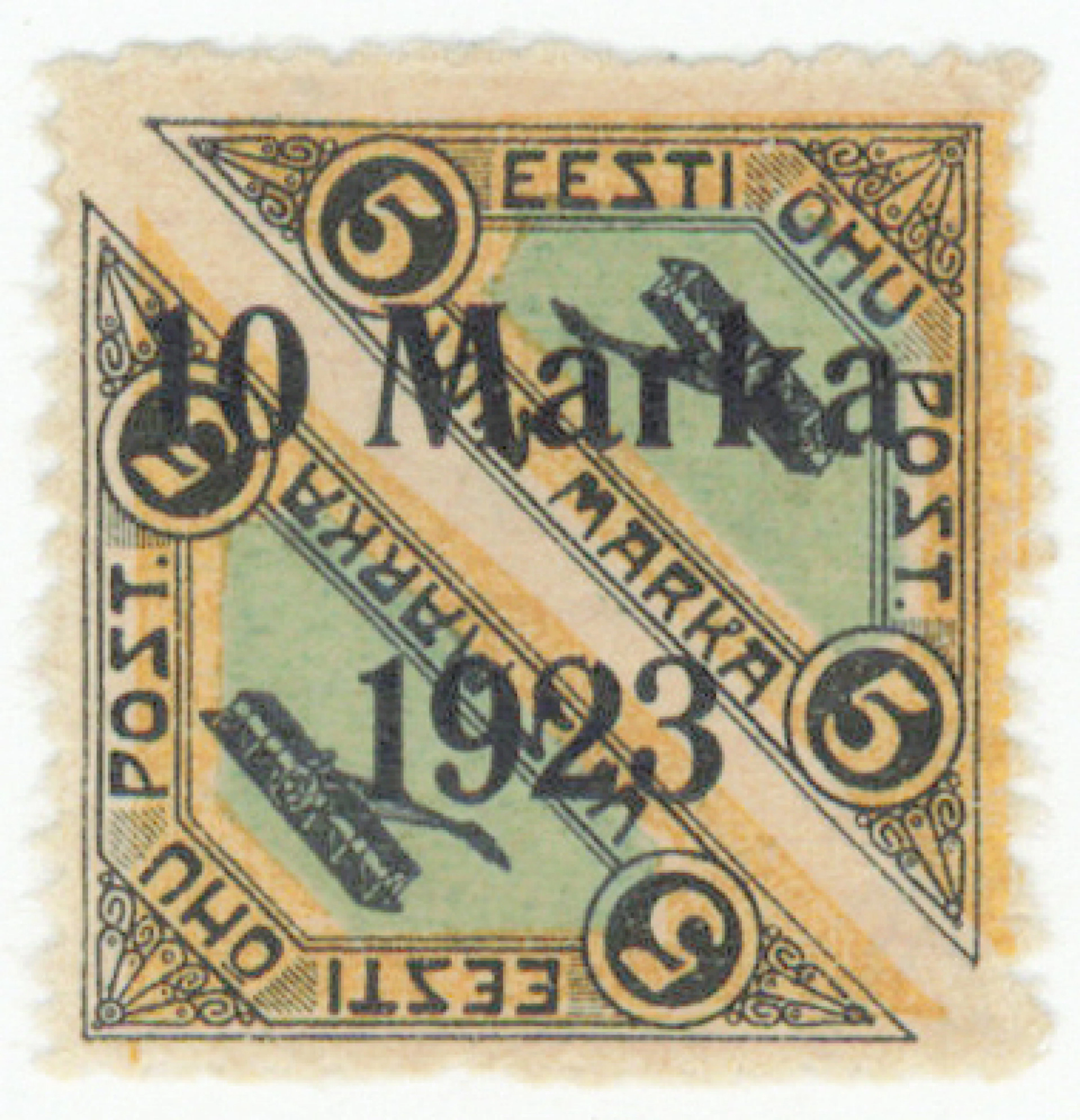 1923 Airmail 10 markka Mi 43A, mint * RARE PÄEVALEHT perforated stamp