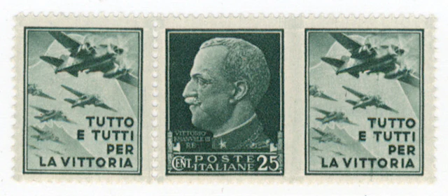 1942 War propaganda 25c green (Mi 248), strip of three with propaganda