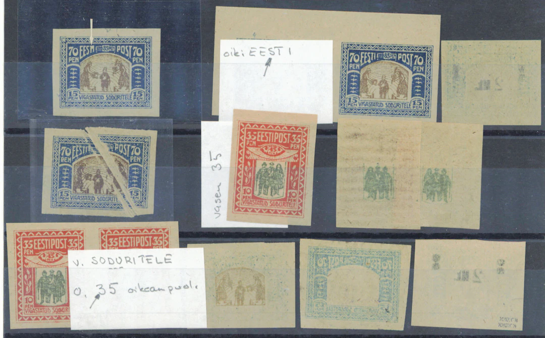 1920 War Invalids Mi 21-22, selection of varieties on stockcard, 11