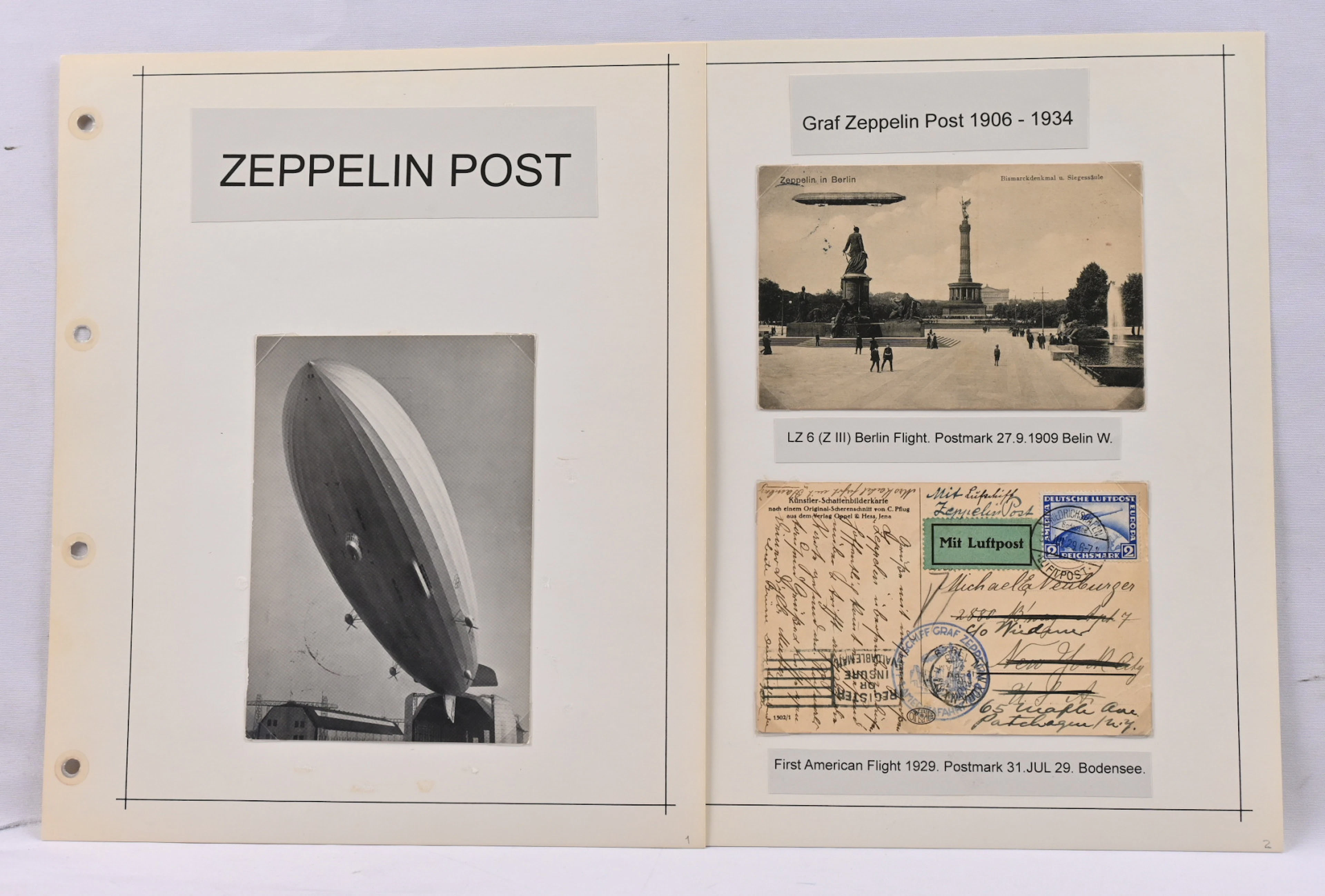 Zeppelin, small beautiful collection on six pages, nine items including