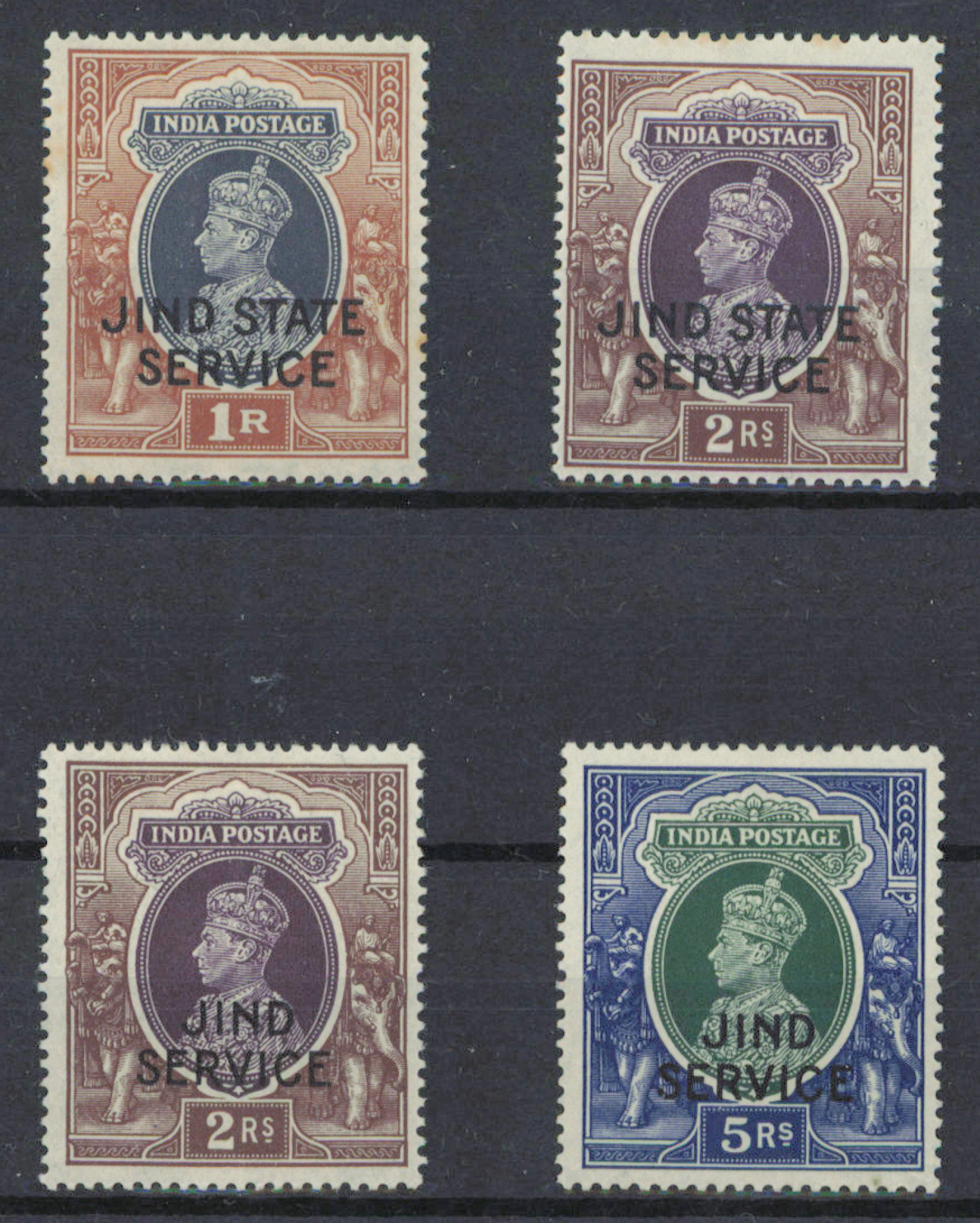 Jind 1940 - 1945 official stamps Mi 58-59 and 72-73. Mint *