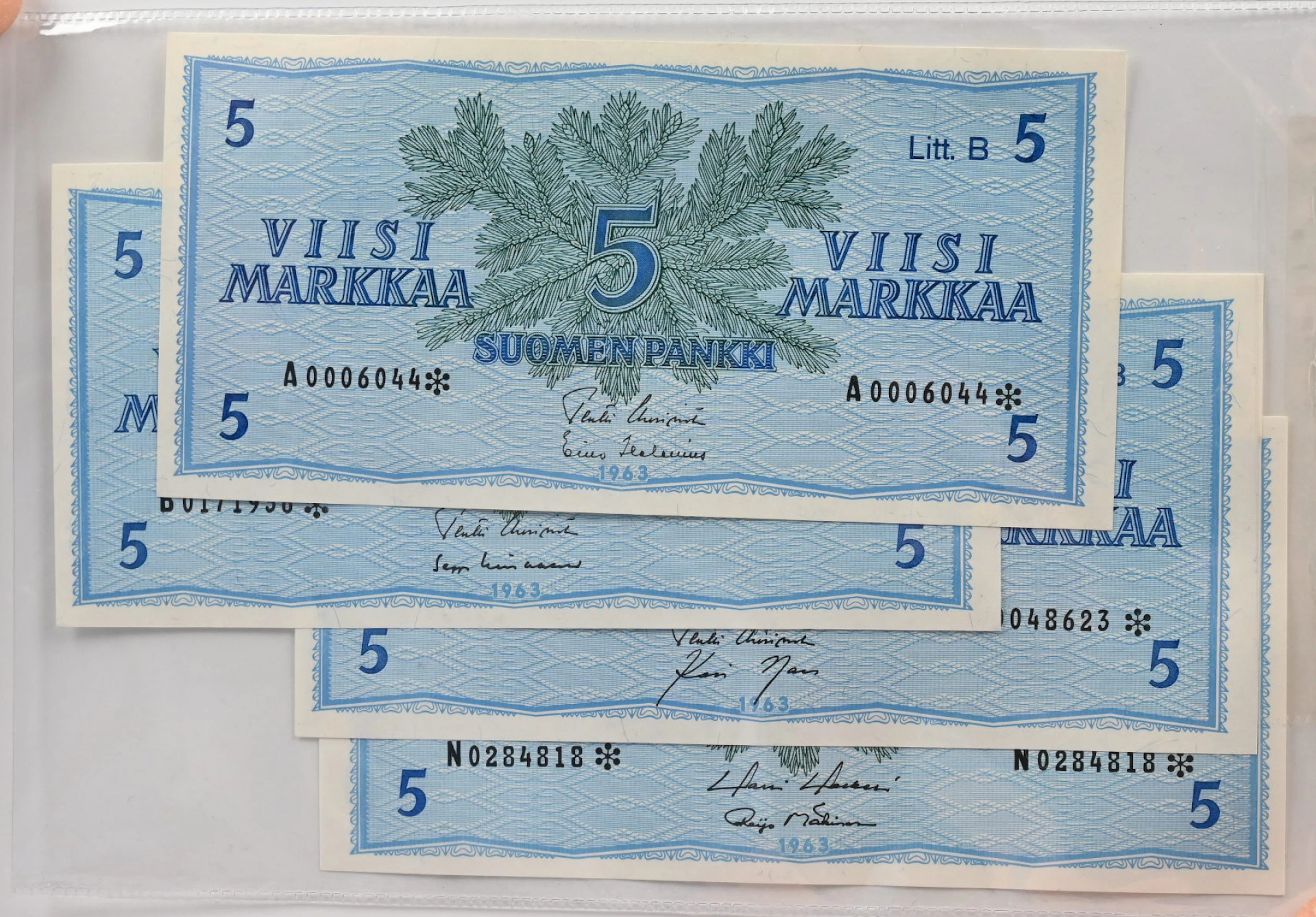 1963 5 markka Litt.B. series A* B* N*. Total of four banknotes. A