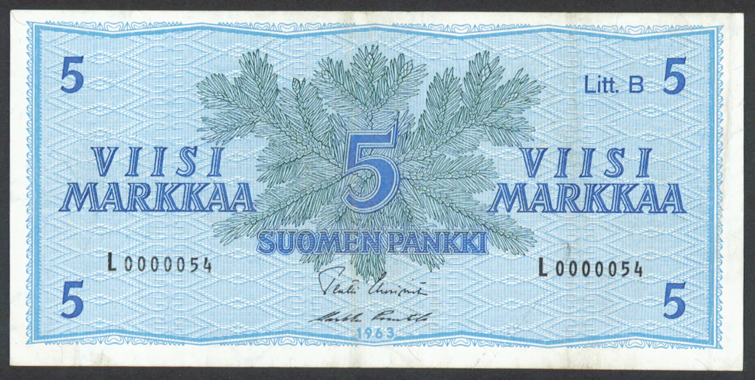 1963 5 markka Litt. B serial number L0000054, condition 1+/1