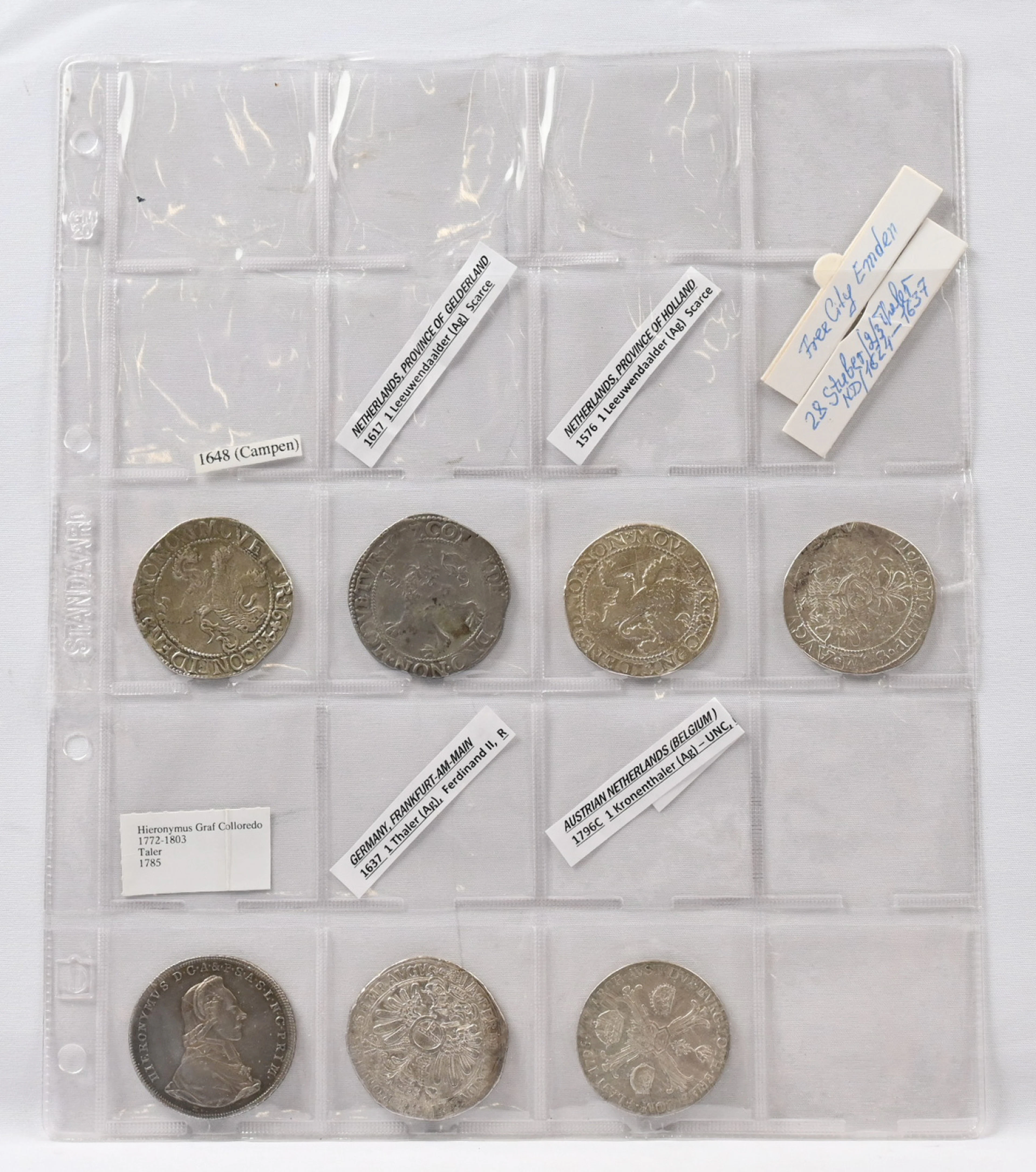 Old large silver coins 1576 - 1796 seven pieces from Netherlands