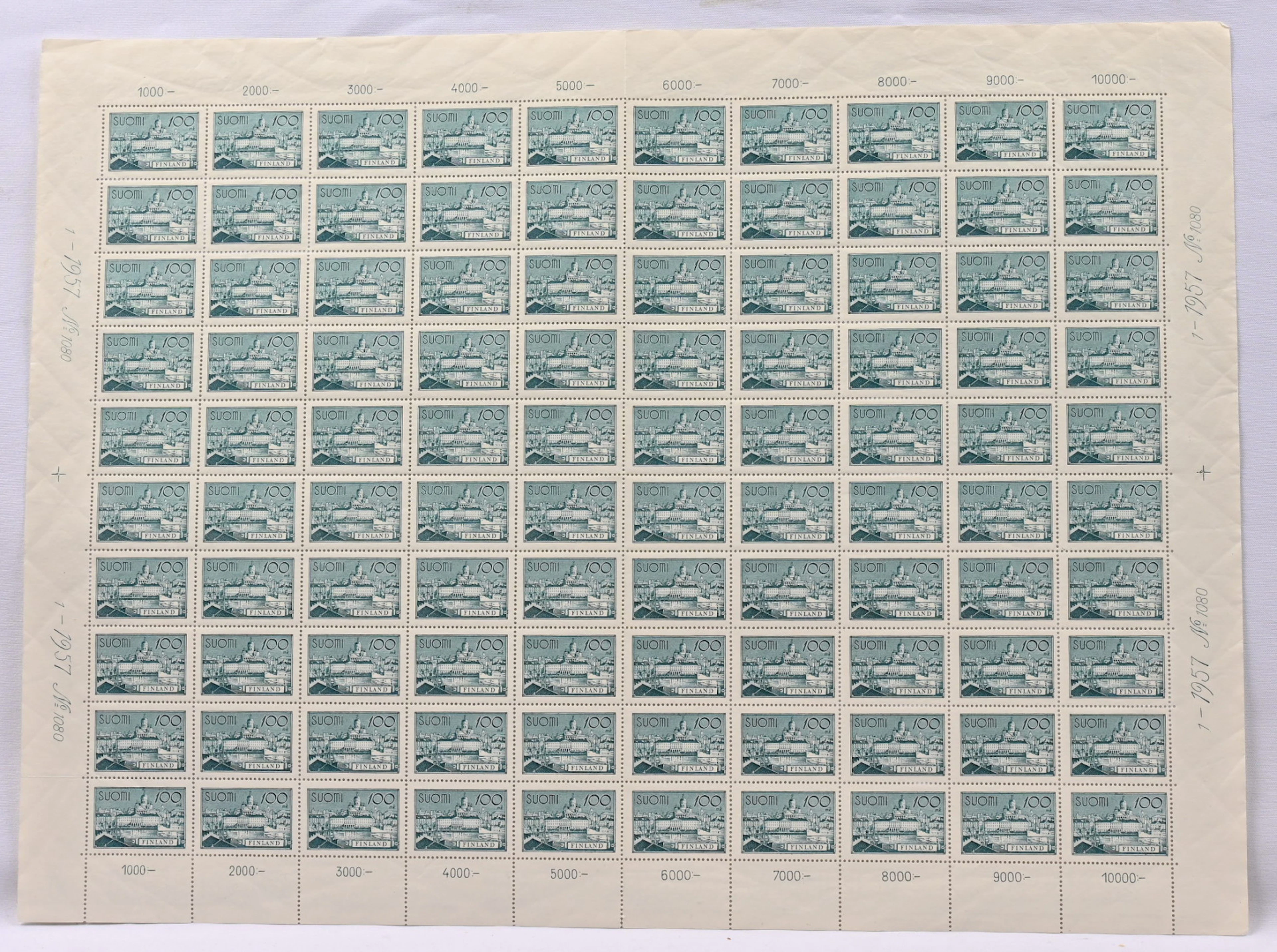 1957 issue 1930 100 markka sheet nr. 1080 (100).