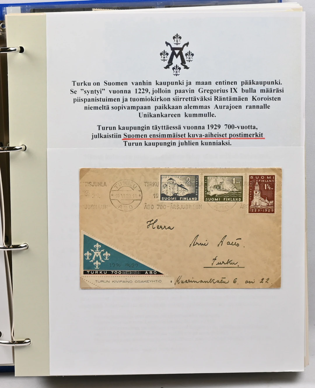 Turku 700 years exhibition collection and material in two binders