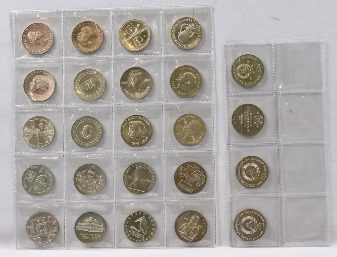 Germany, DDR 1966 - 1990 24 different fine 10 markka silver coins.