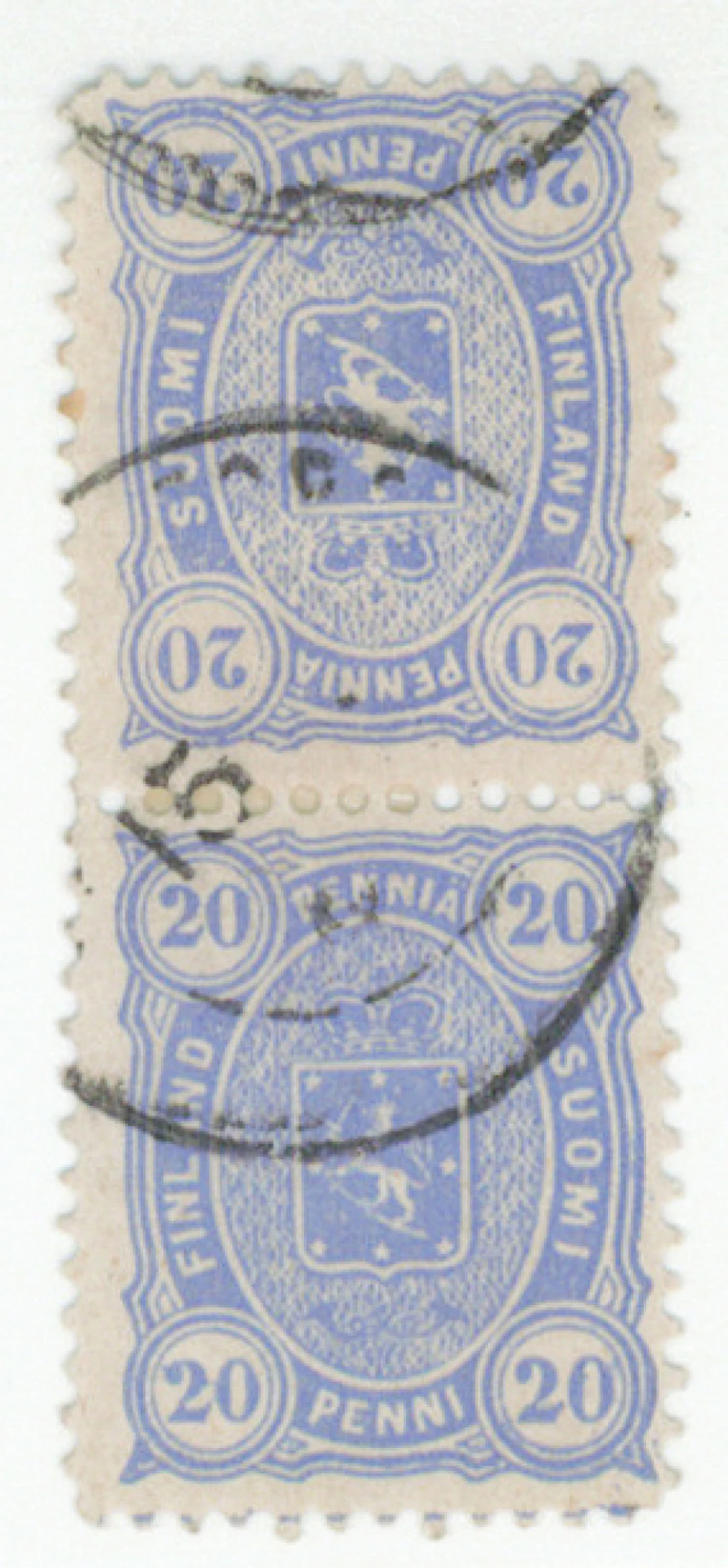 20 penni grayish blue, magnificent TÊTE-BÊCHE PAIR, plate positions