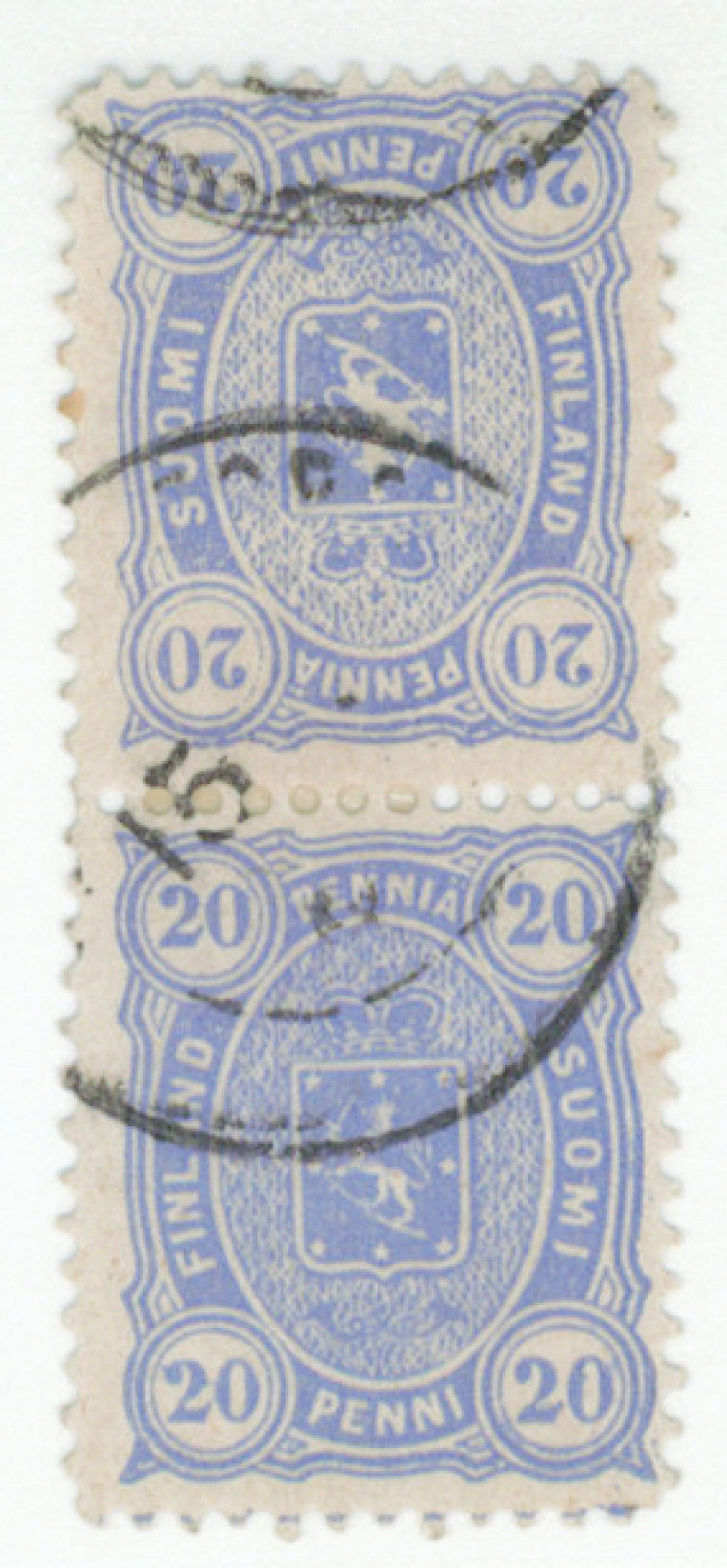 20 penni grayish blue, magnificent TÊTE-BÊCHE PAIR, plate positions