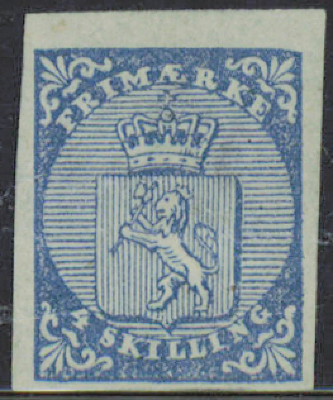 1855 4 skilling blue F. 1, superb unused stamp without gum (*), three