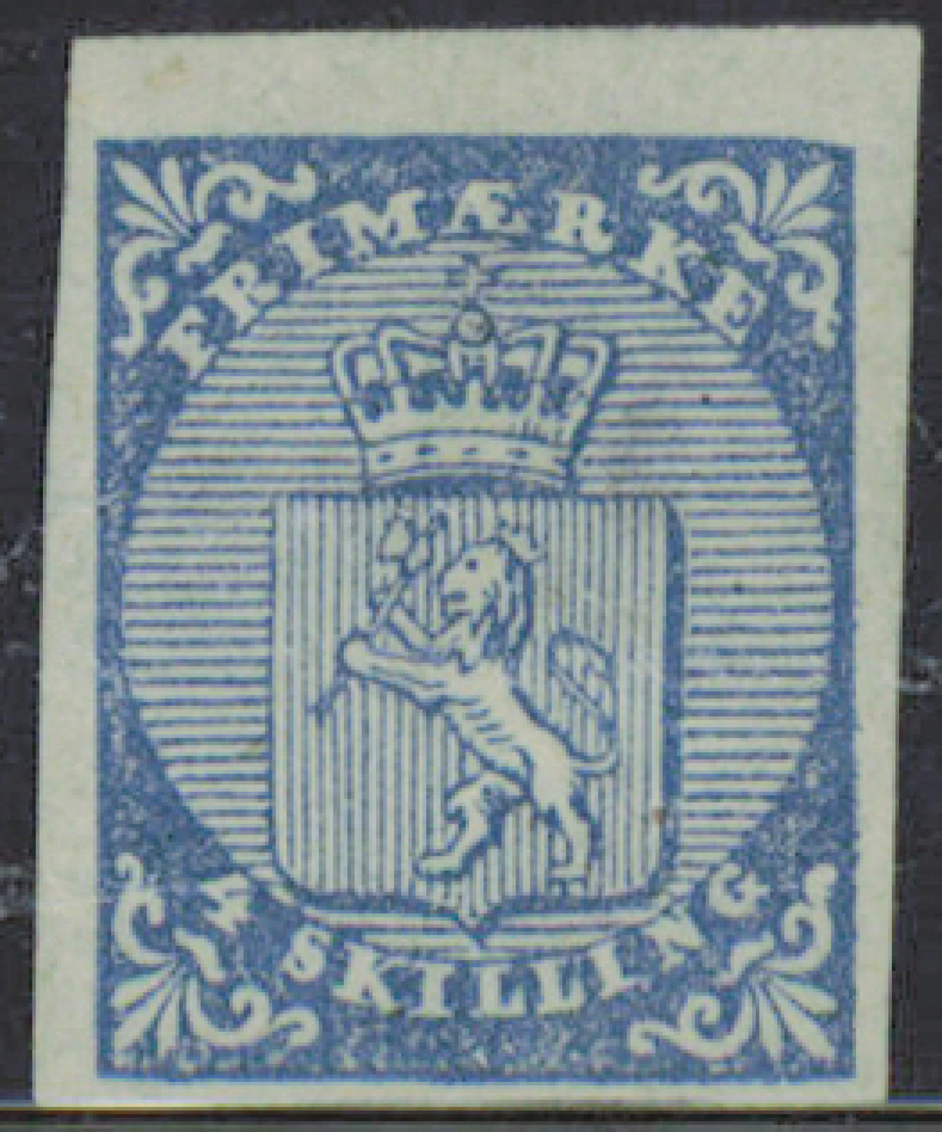 1855 4 skilling blue F. 1, superb unused stamp without gum (*), three