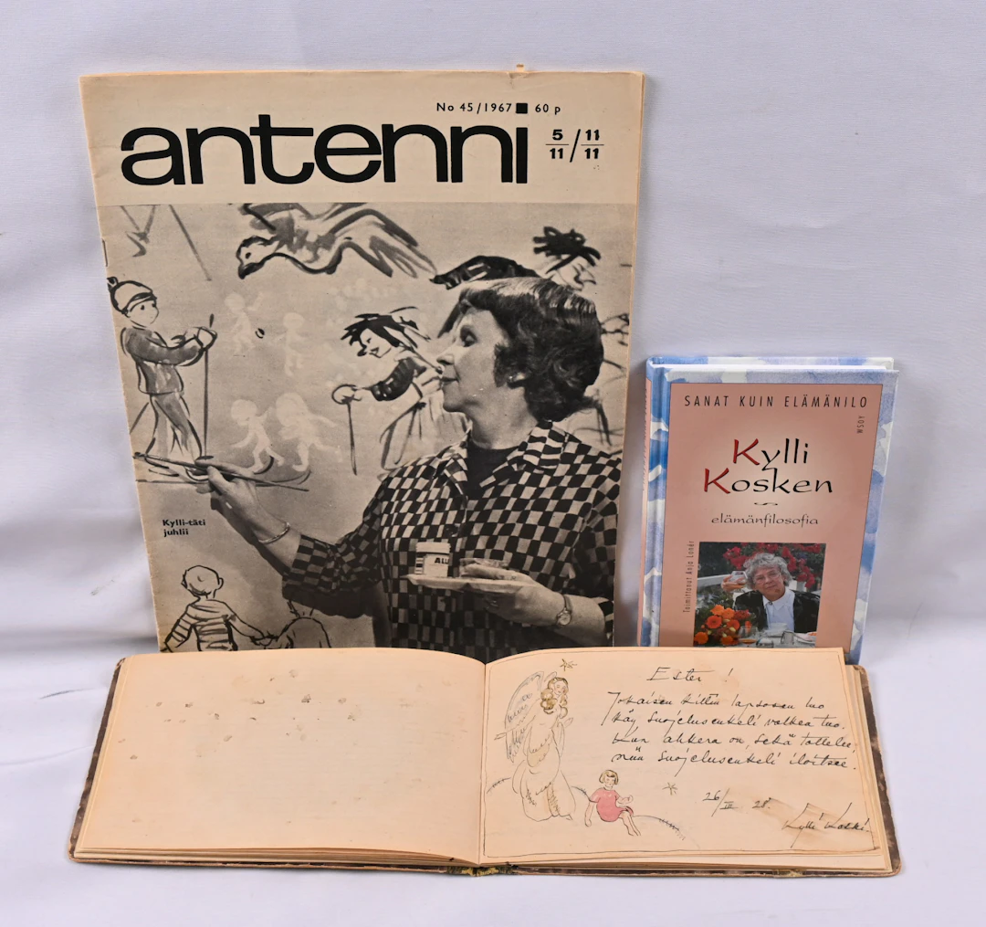 Autograph and drawing by Kylli Koski in a somekind of friendship book.