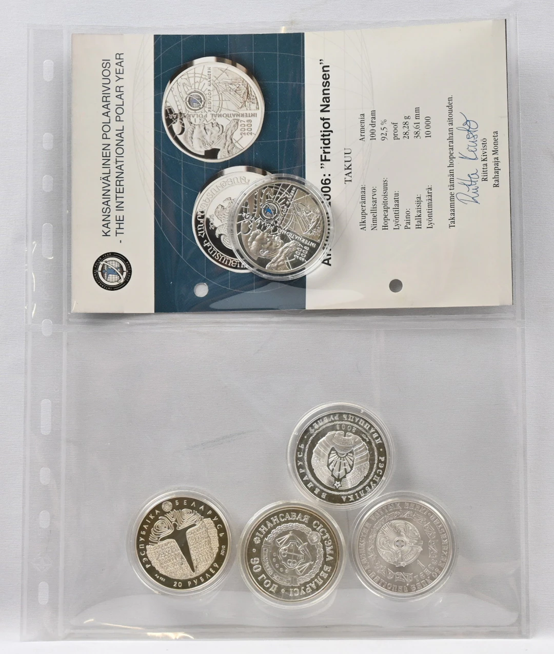 Belarus, three fine 20 rouble silver coins 2003 - 2010 as well as