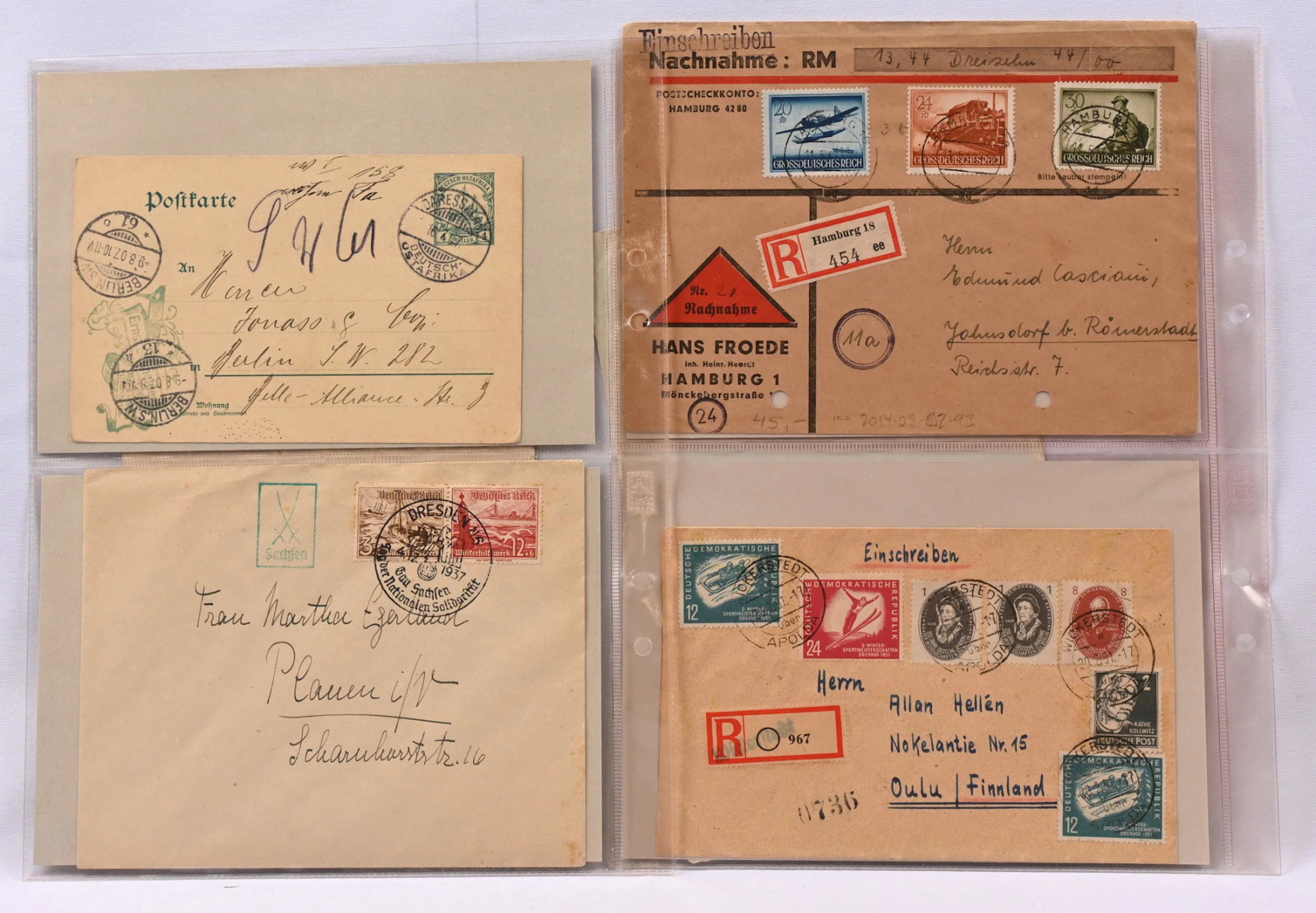1907 - 1951 small selection of ten postal items, mainly Reich (eg.
