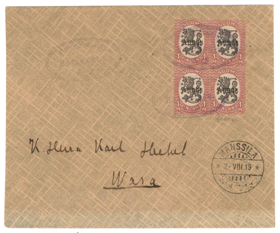 1 markka on a cover with post office Rajakontu oval cancellation