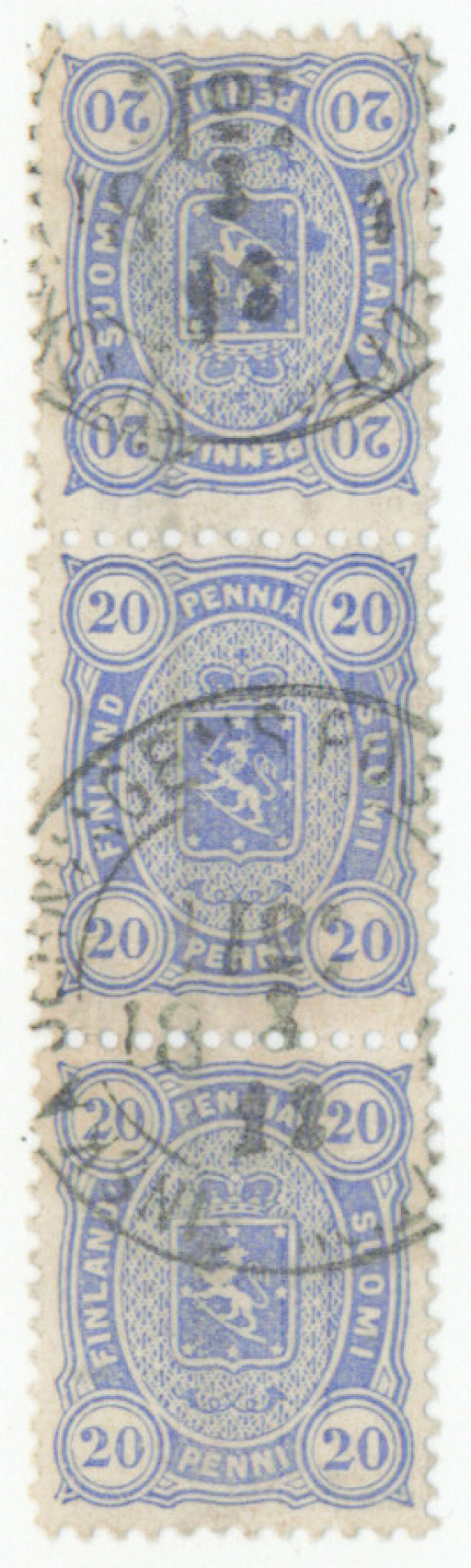 20 penni grayish ultramarine magnificent TÊTE-BÊCHE STRIP OF THREE