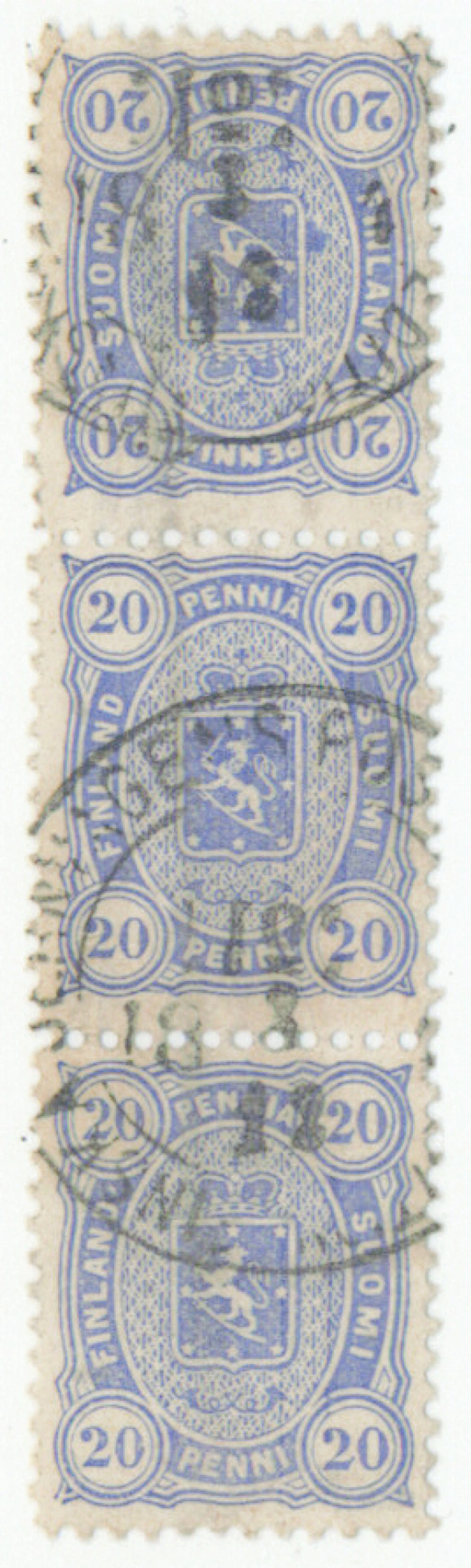 20 penni grayish ultramarine magnificent TÊTE-BÊCHE STRIP OF THREE