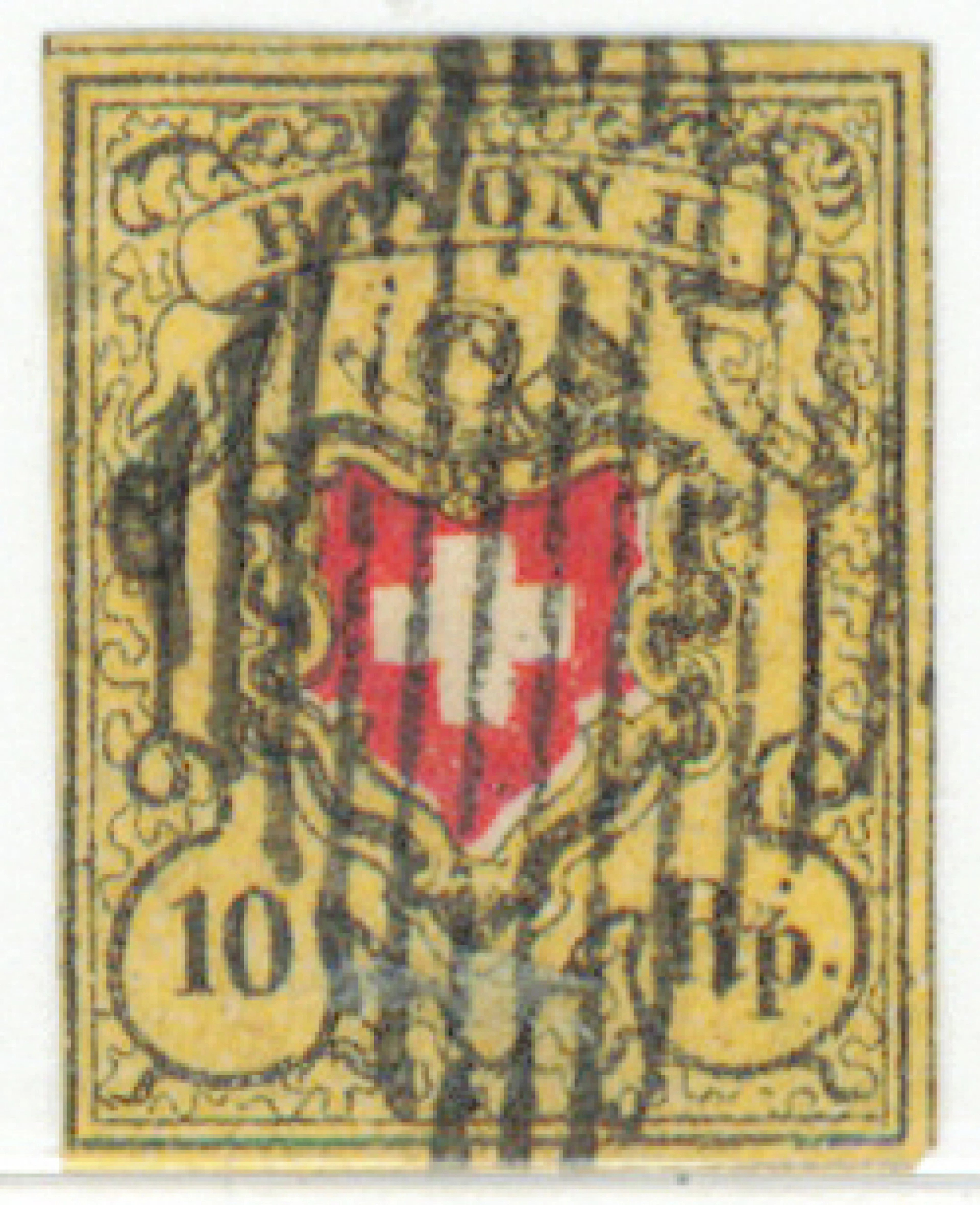 Rayon II 1850 10 Rappen black/red/yellow Mi 8 II (Zumstein 16 II)