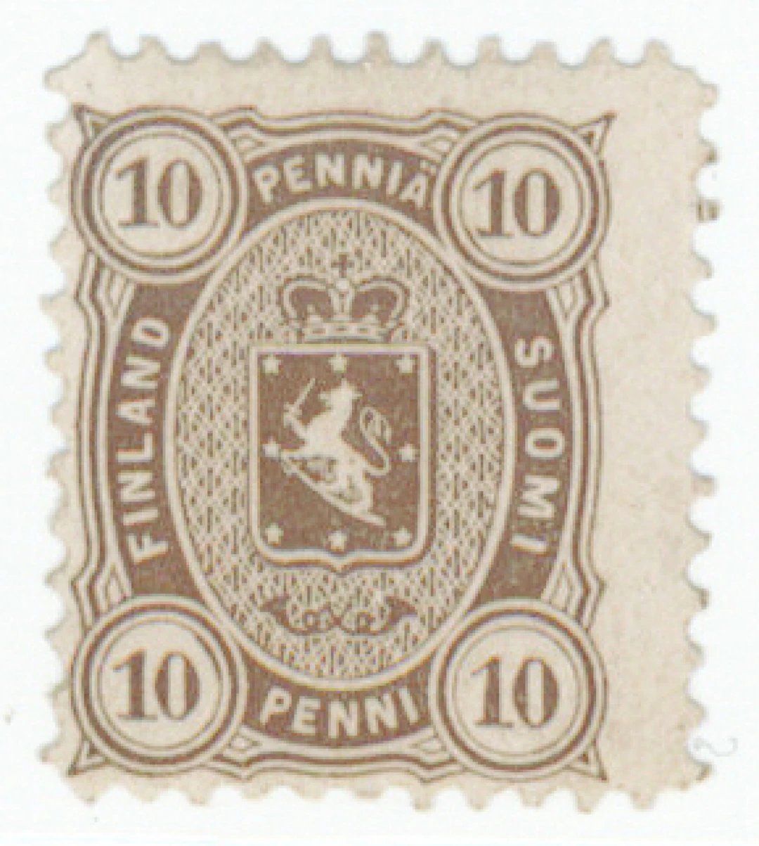 10 penni dark olive-brown, mint *. (L. 18SAa).