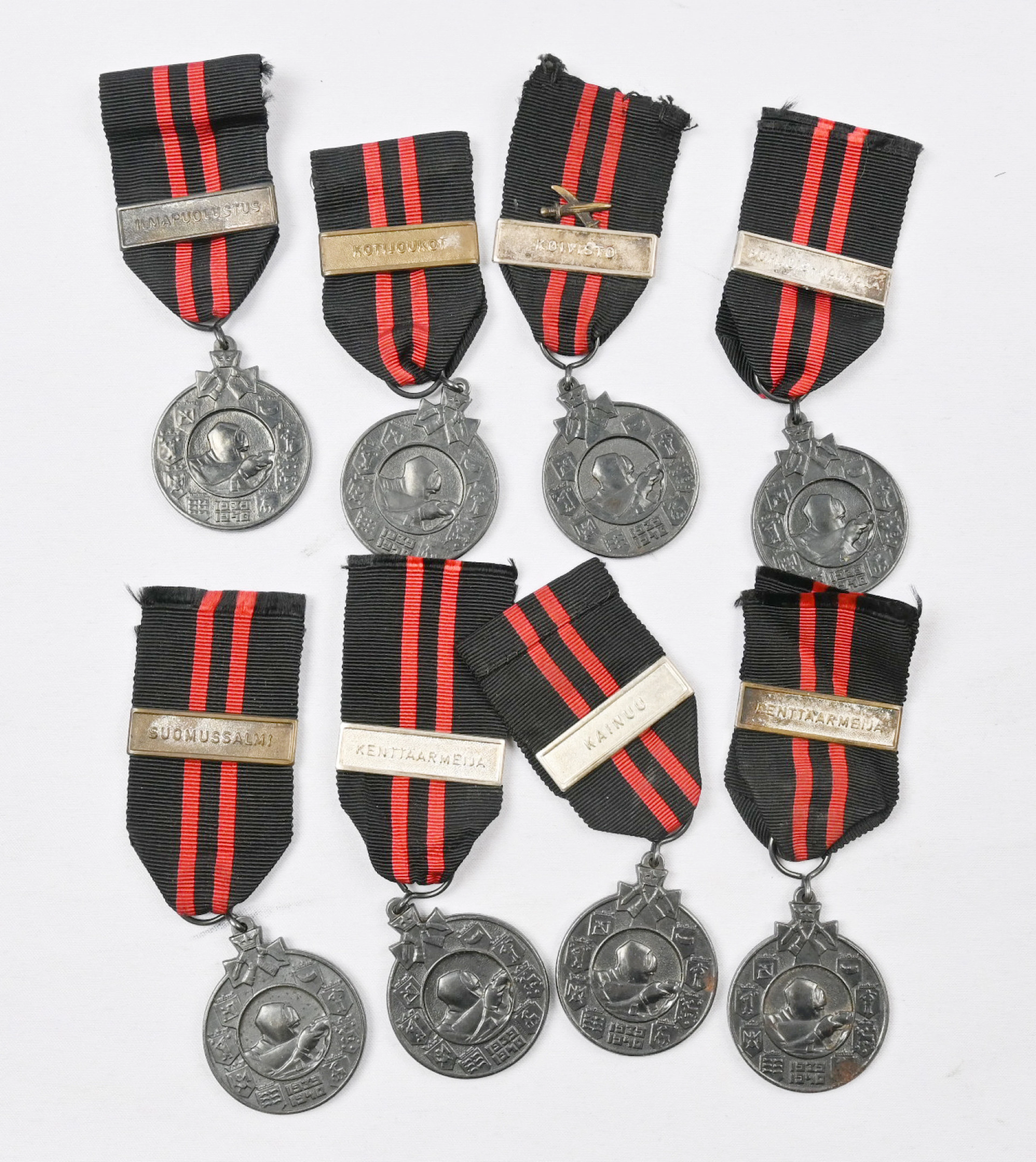 Winter War commemorative medals, with clasps and one with swords and