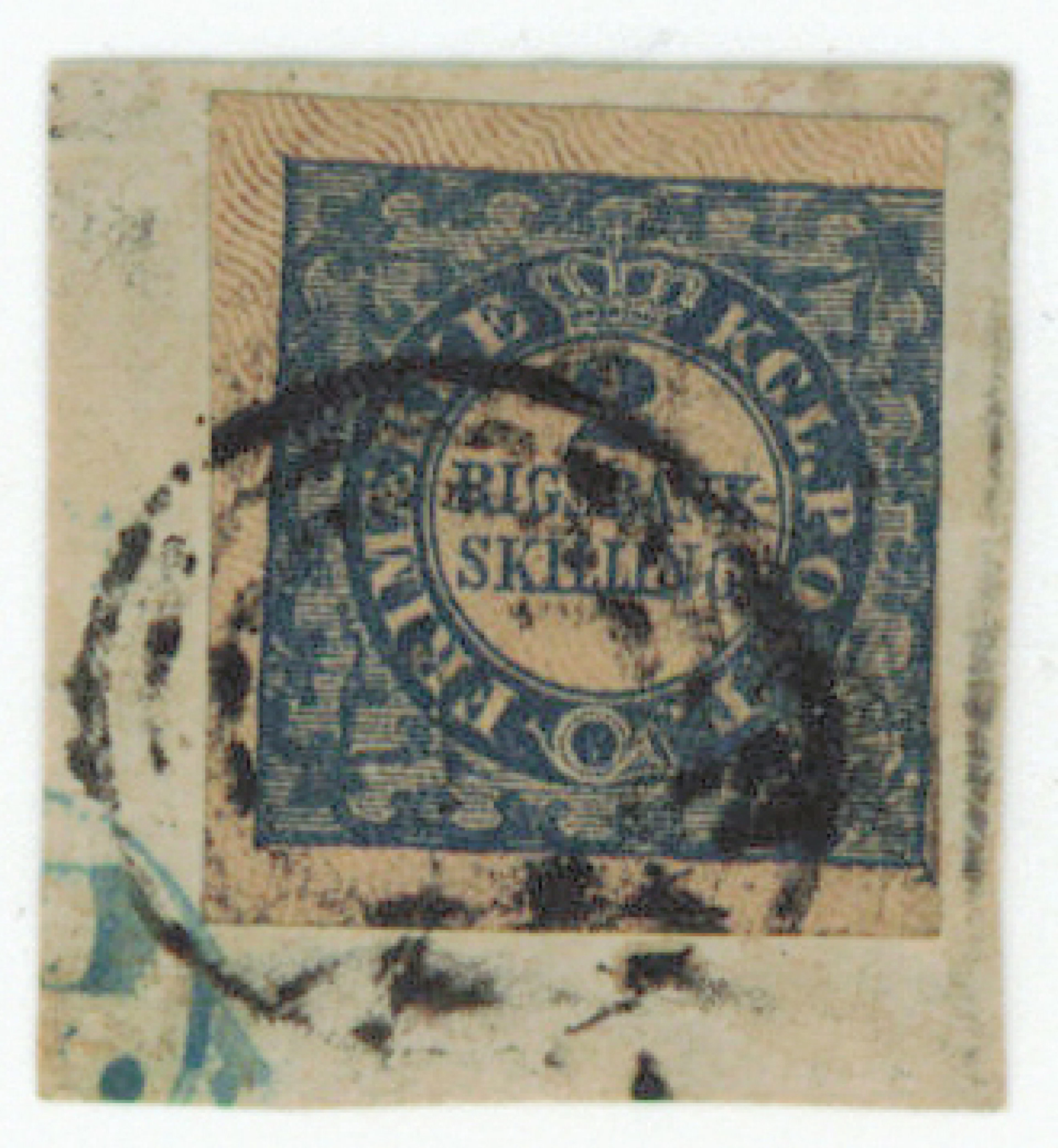 1851 2 RIKSBANK SKILLING (F 1) on a fragment with a slightly messy