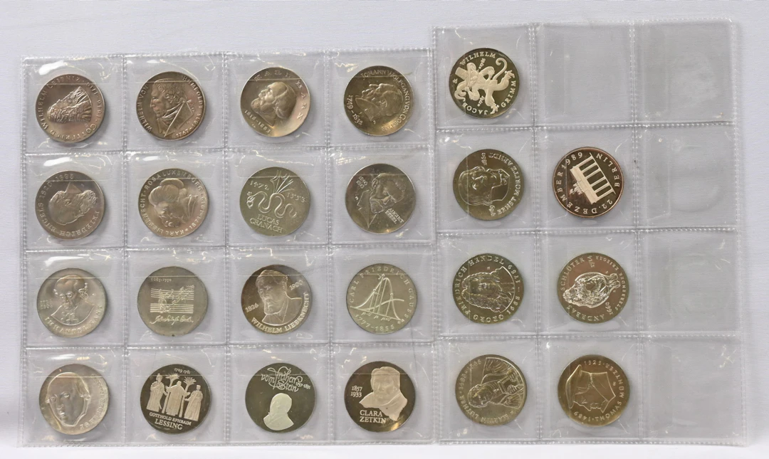 Germany, DDR 1966 - 1990 23 different fine 20 markka silver coins.