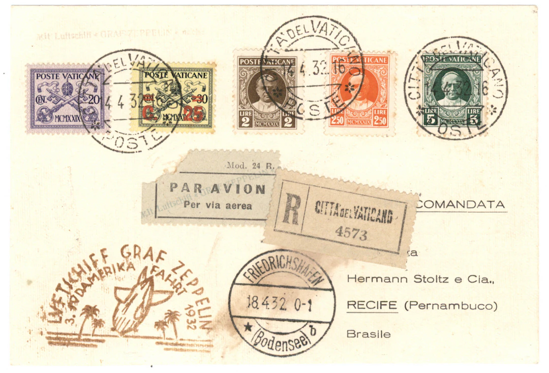 Zeppelin, 1932 3. South America flight, RARE postcard from Vaticane