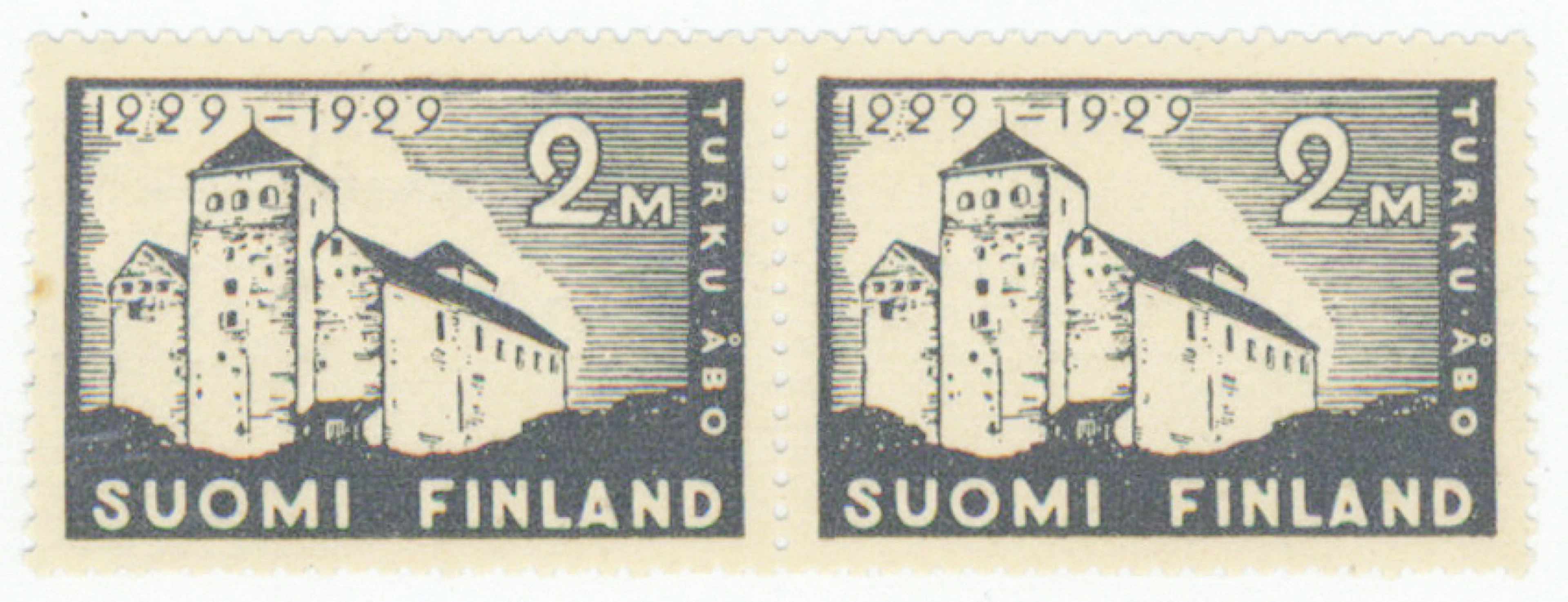 1929 Turku 2 markka rare W2 MNH ** pair, one stamp has a couple of