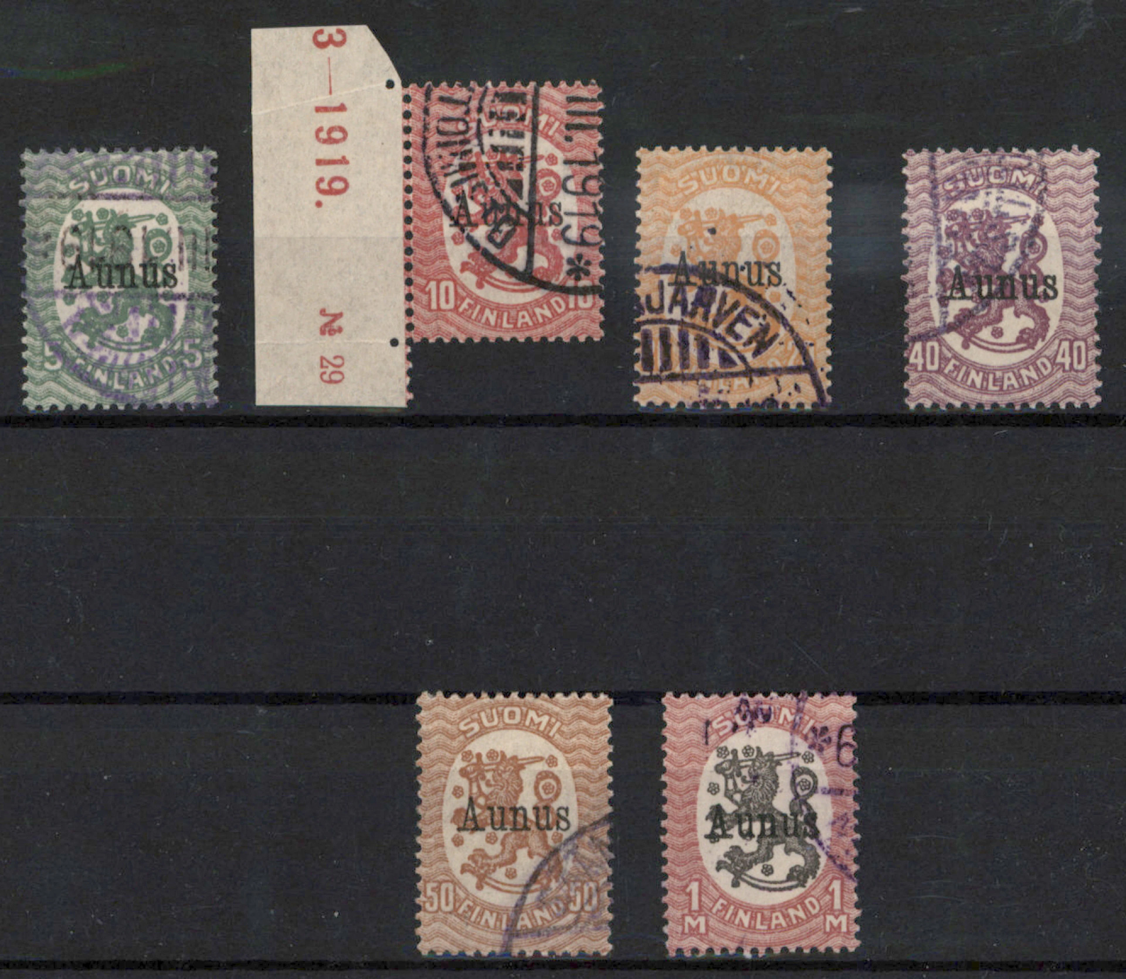 5 penni - 1 markka neat used. 5 penni - 40 penni signed: Lehtonen