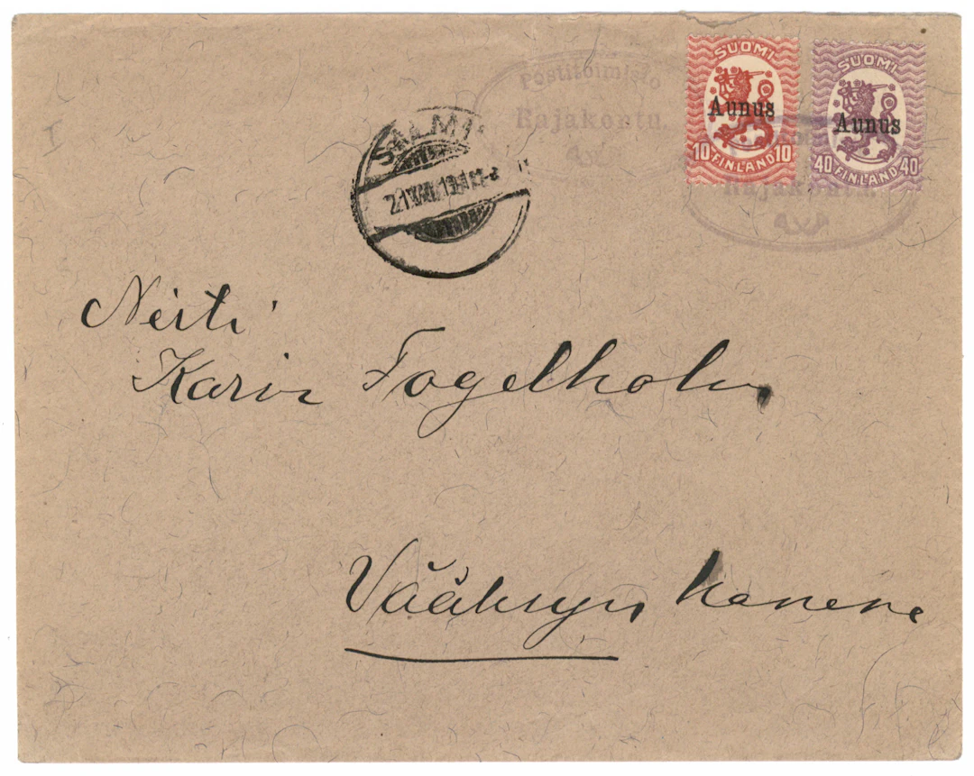 10 penni and 40 penni on a cover with a beautiful oval Postitoimisto