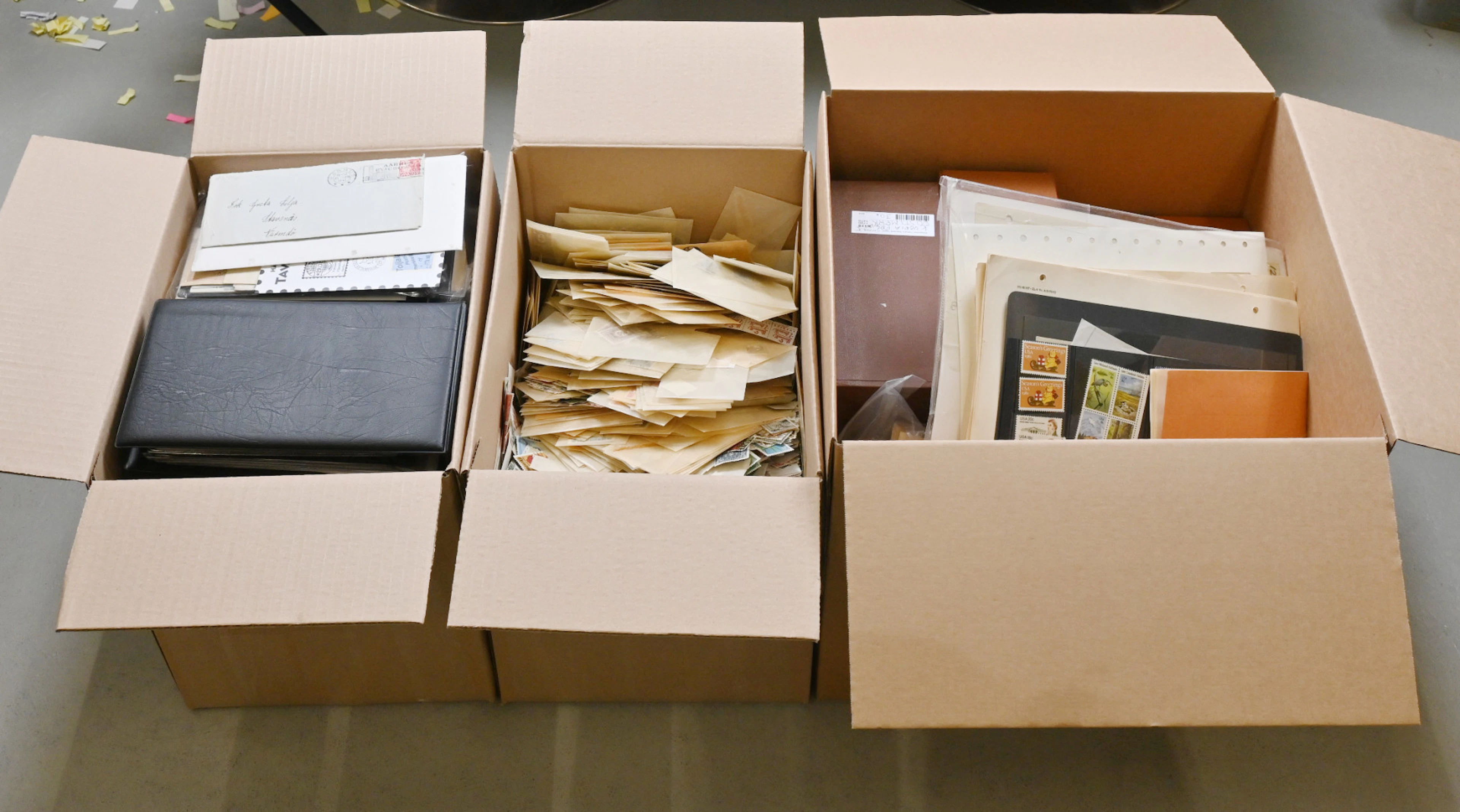 Whole world, mixed stamp lot in three boxes: stamps in loose and in