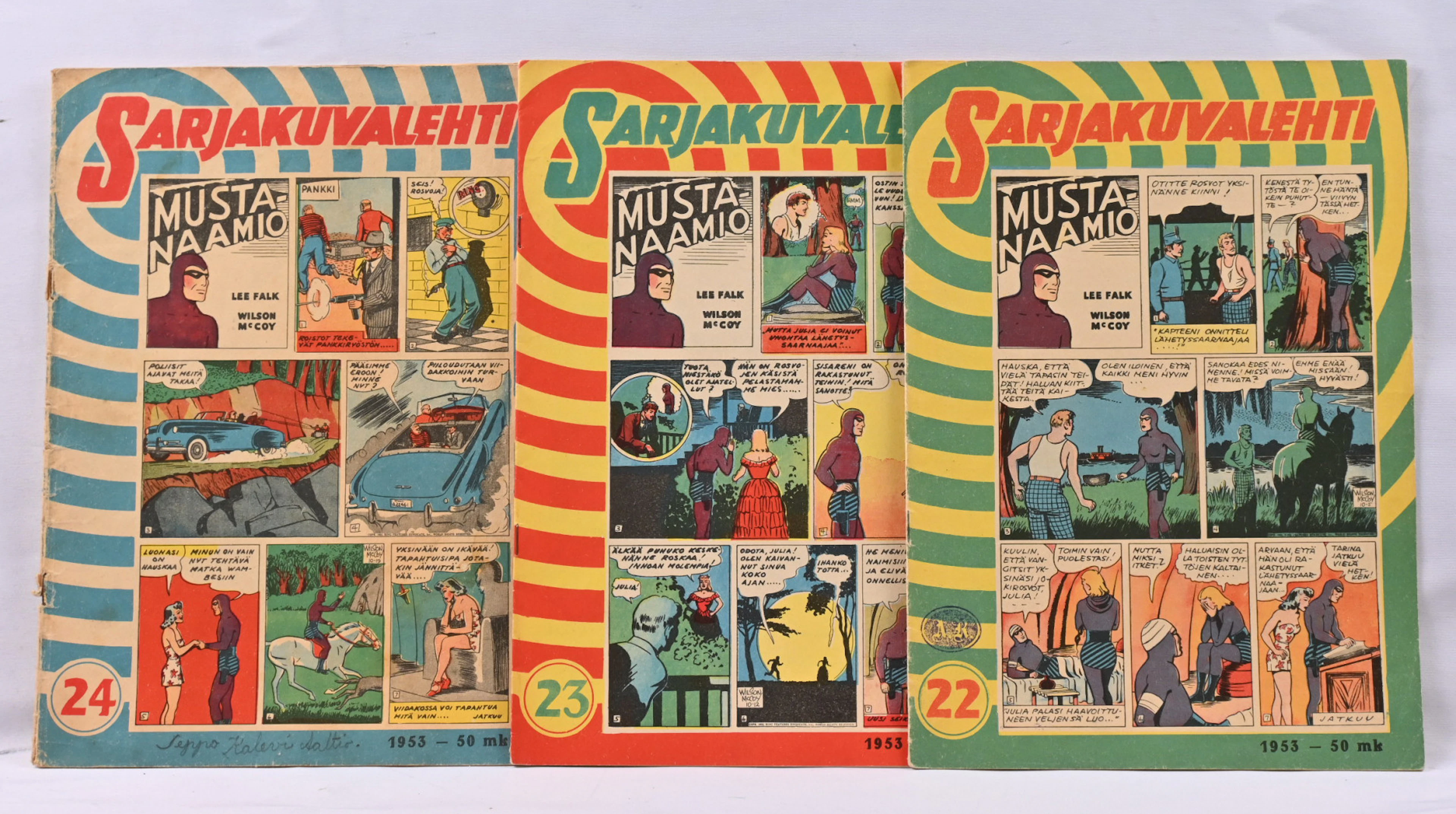 1952 - 1953 ”Sarjakuvalehti” numbers 3, 5, 6, 18 and 22 - 24 as well