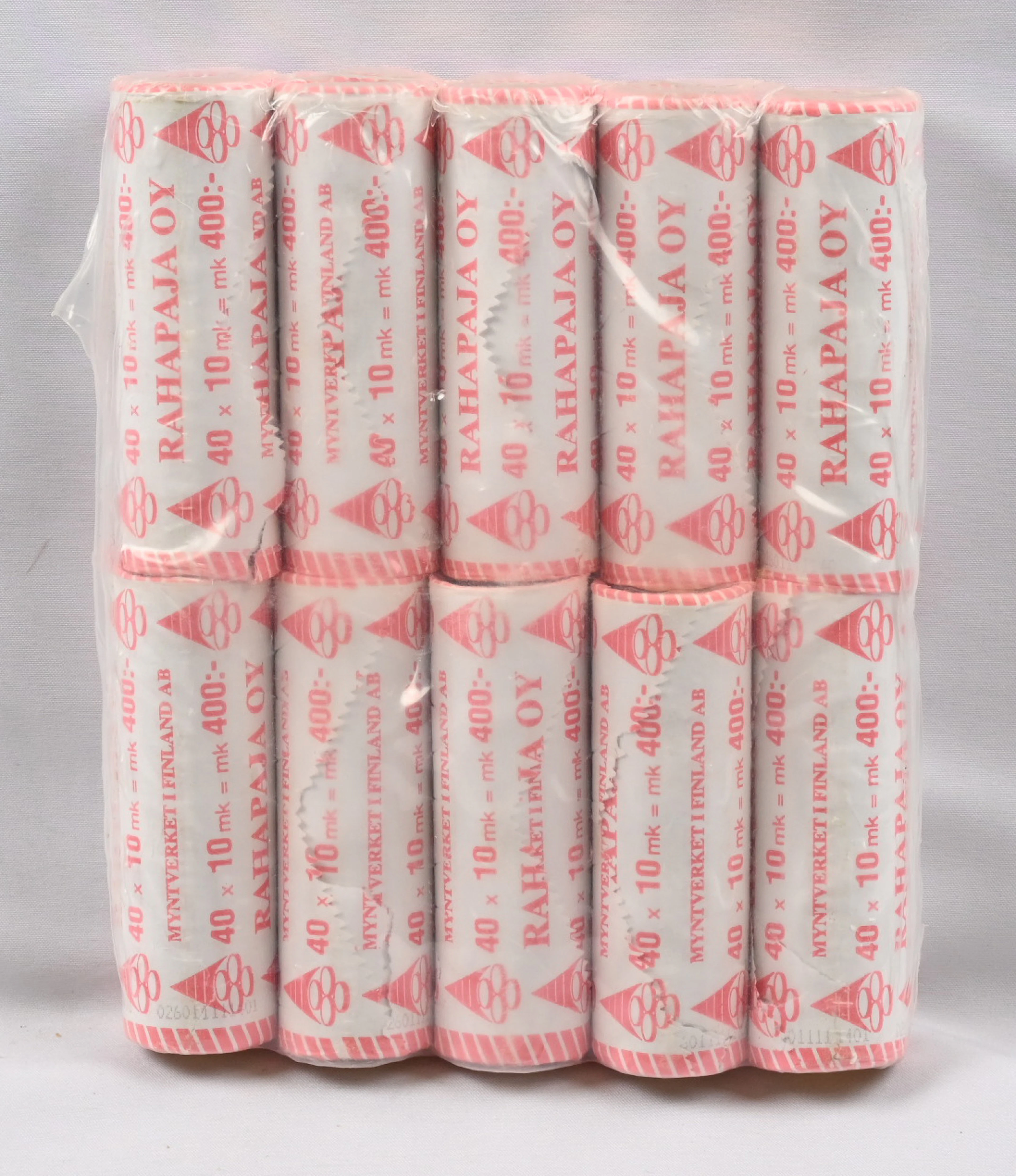 2001 10 markka ten rolls in unopened vacuum package!