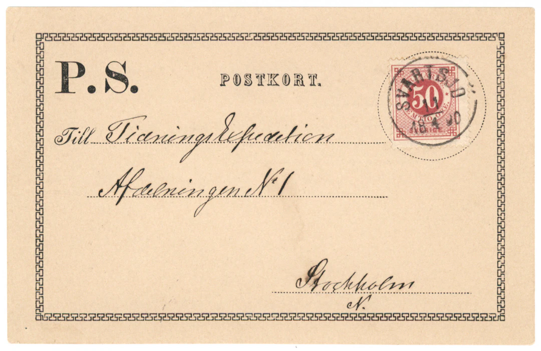1886 ring type posthorn, 50 öre dark violet-carmine, F 48e on an address