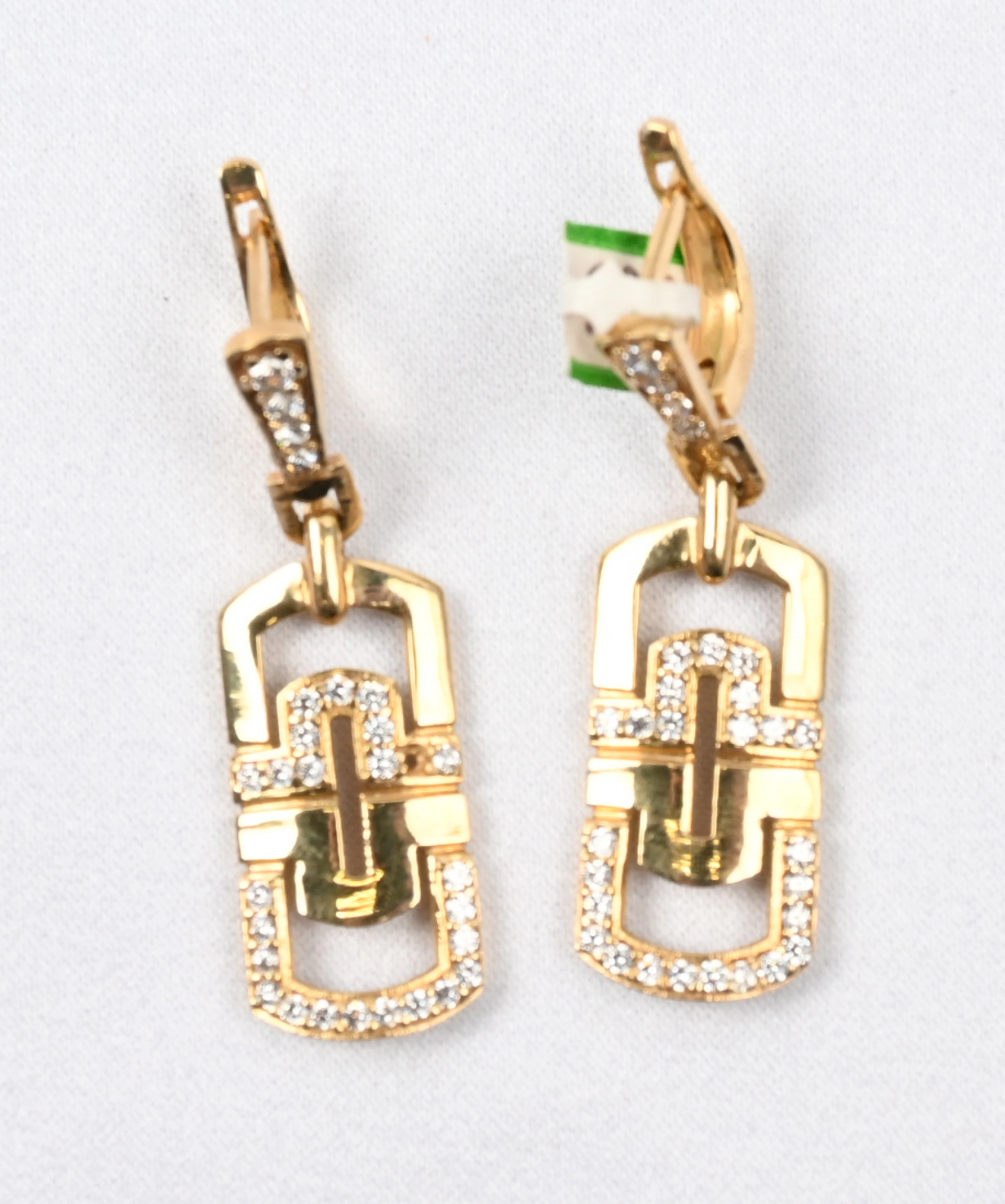 Earrings, zircons, gold (585). Gross weight approximately 9 g.