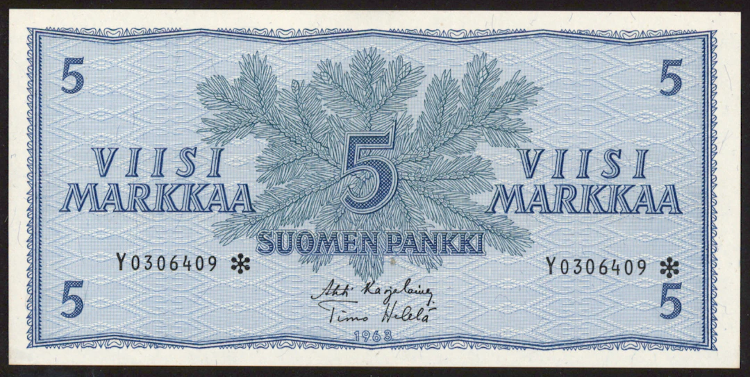 1963 5 markka Y0306409* KA1/Heä. Condition 01-0.