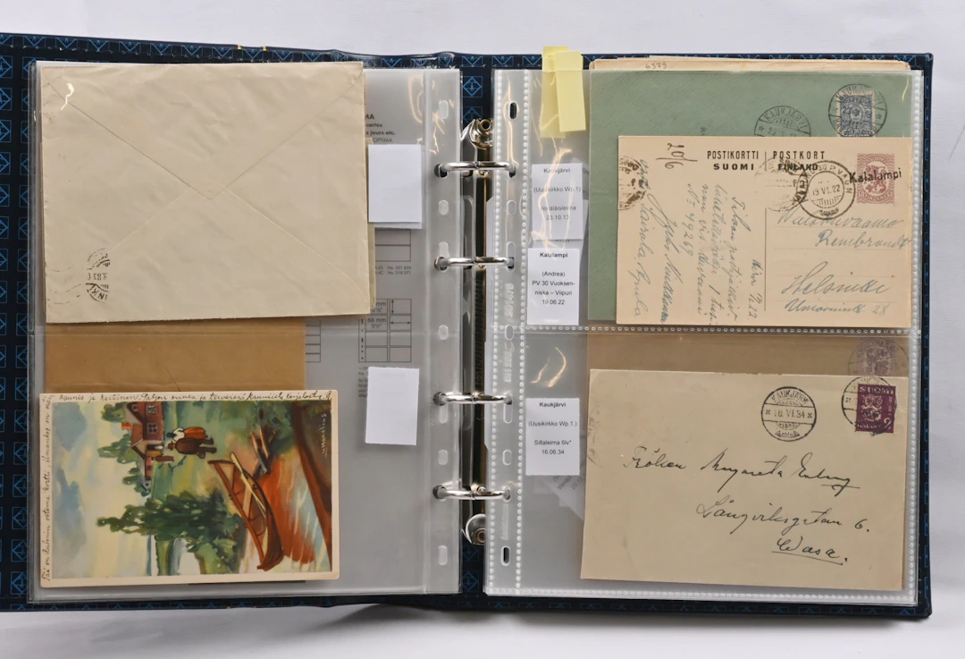 Collection material postmarks: K on pages in an album over 30 pieces