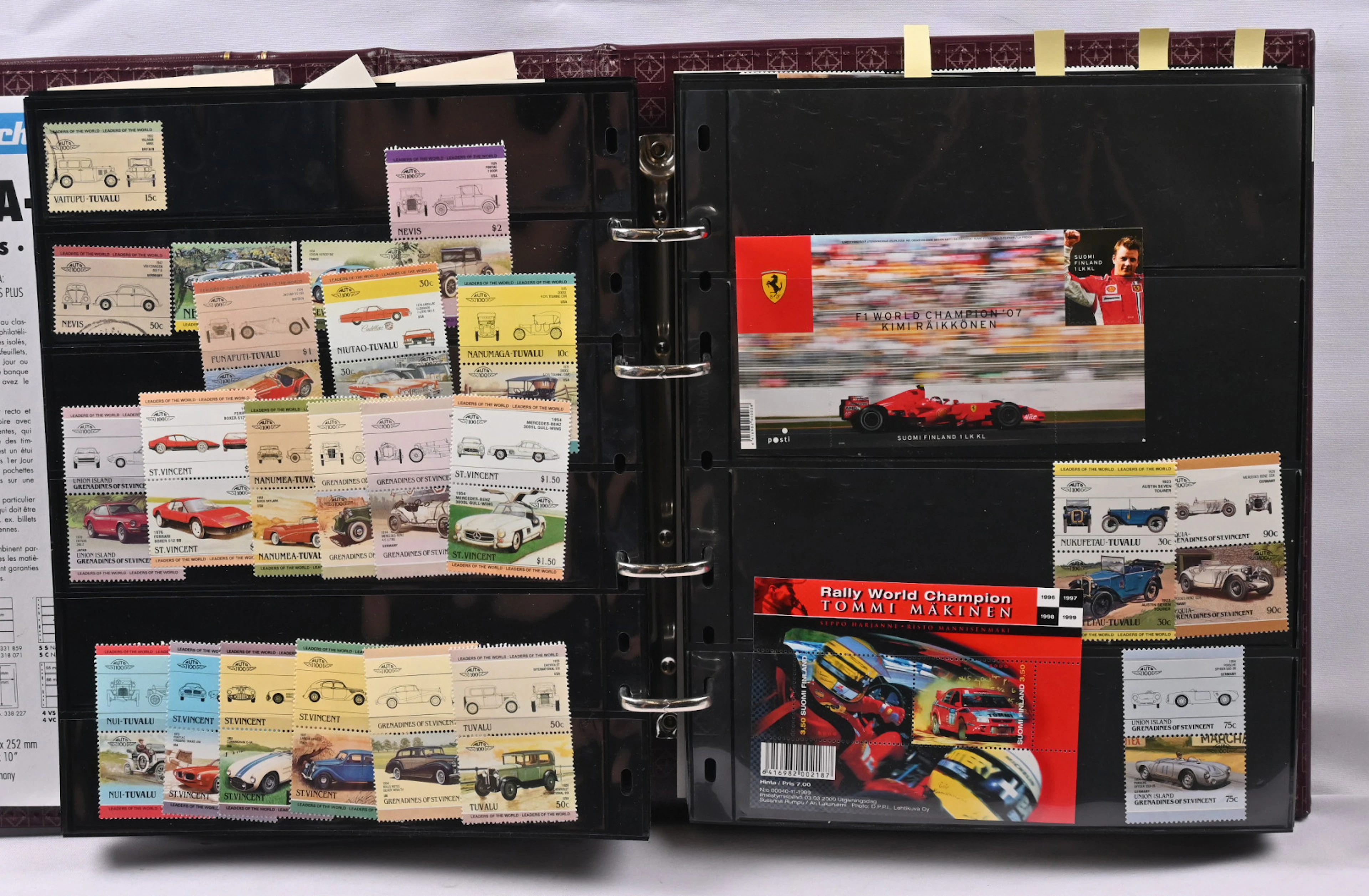 Cars, motorcycles, working machines etc., collection in an album.