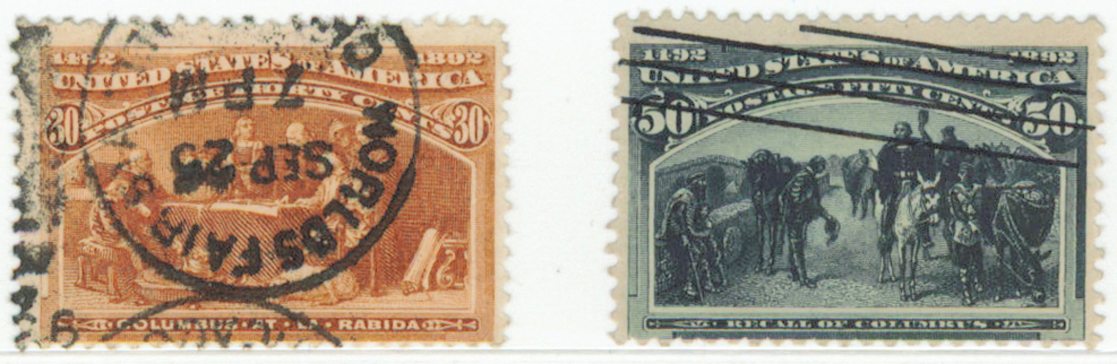 1893 Columbus 30 c brown and 50 c black Mi 82-83, used stamps.