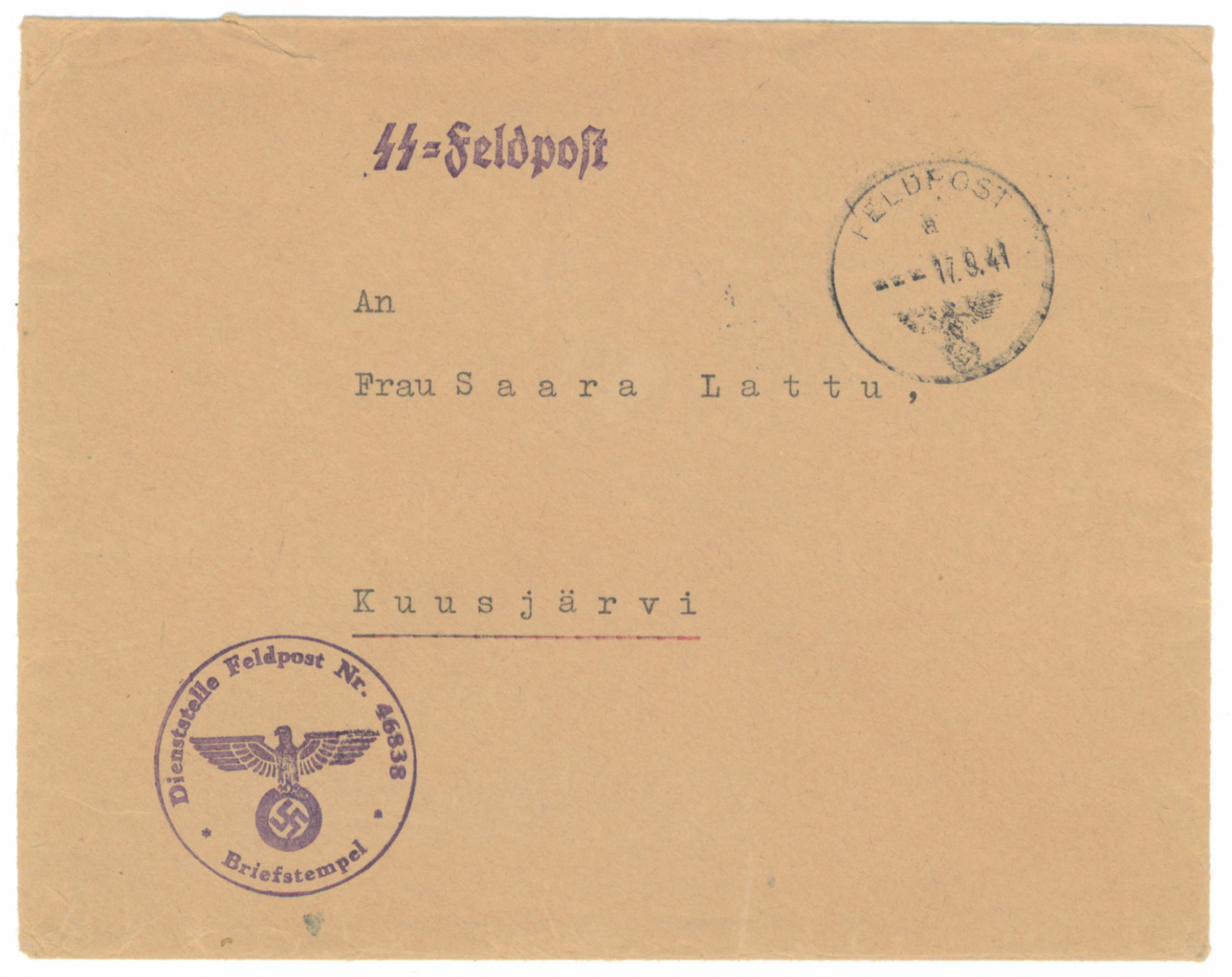 SS volunteer mail: official letter to the relatives of a man in the