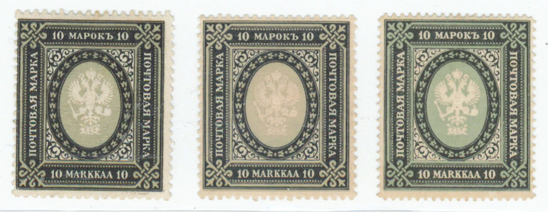 1901 - 1915 10 markka three different mint * stamps (L. 54, 60, 66)