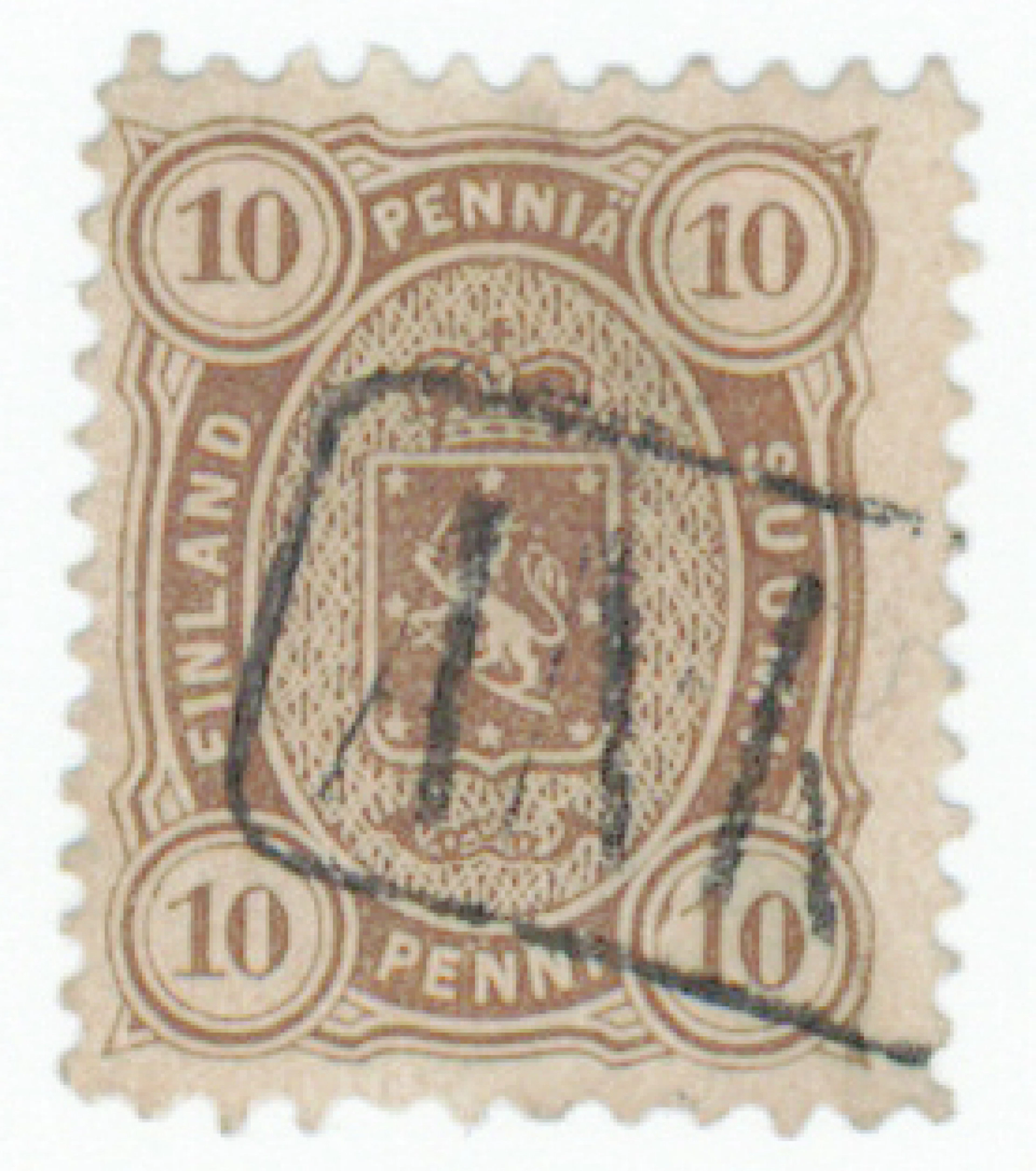 10 penni yellowish olive-brown, perforation 11 x 12½. ANK postmark.