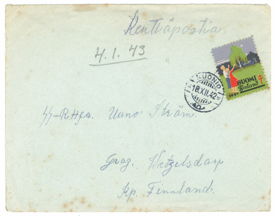 SS volunteer mail: field post letter equipped with a Christmas stamp