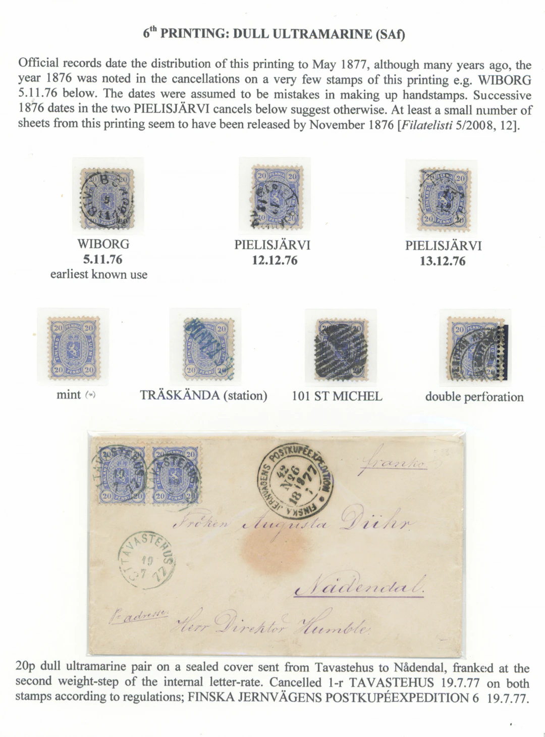 20 penni collection page of stamps from the Senate printing 6th printing