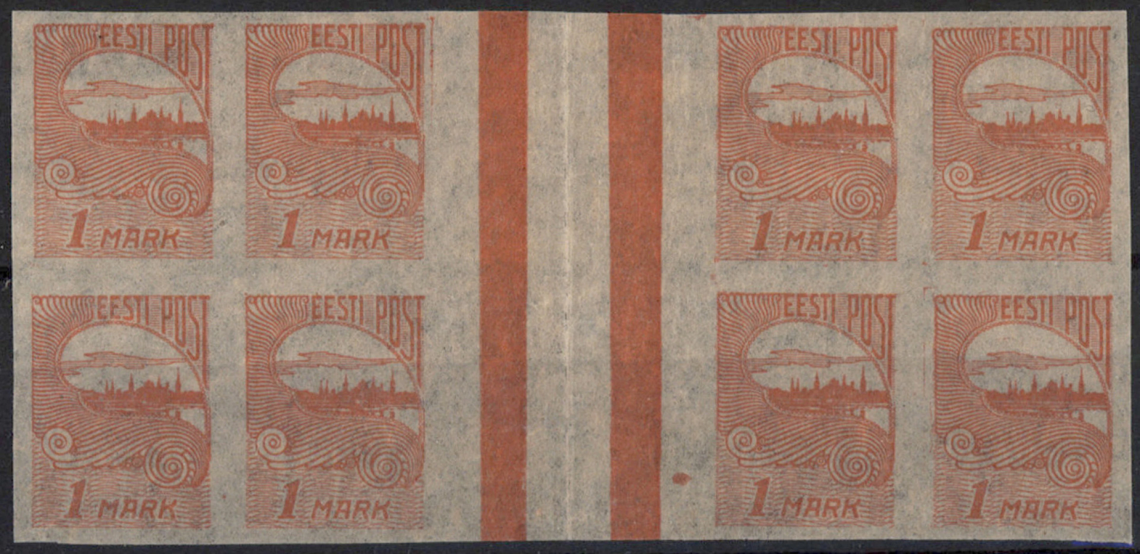 1920 Tallinn silhouette 1 markka Mi 27, very fine mint ** block of