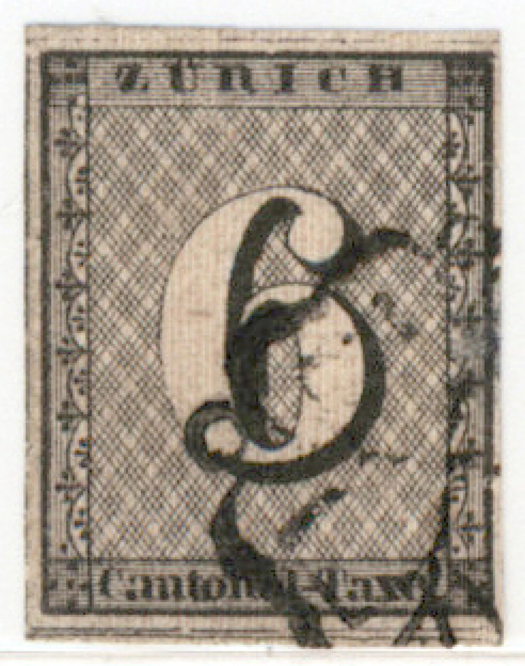 Zurich 1843 6 Rappen Mi 2 I (Zumstein 2S), stamp cancelled with a